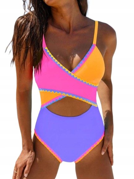 Shein Jednodílné Plavky S Barevnými Ozdobnými Proužky, Velikost 1HA
