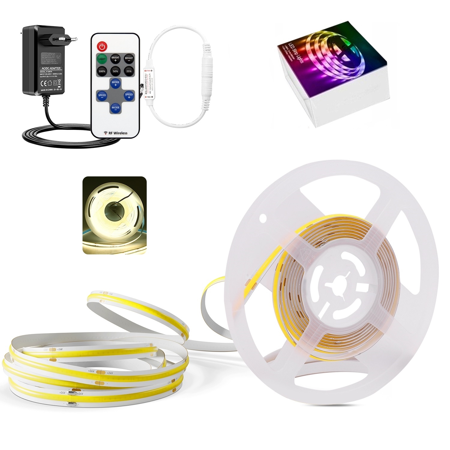 Led Pásek 10 M Cob Napájecí Dálkový Ovladač N. Bílý 320 Led/m