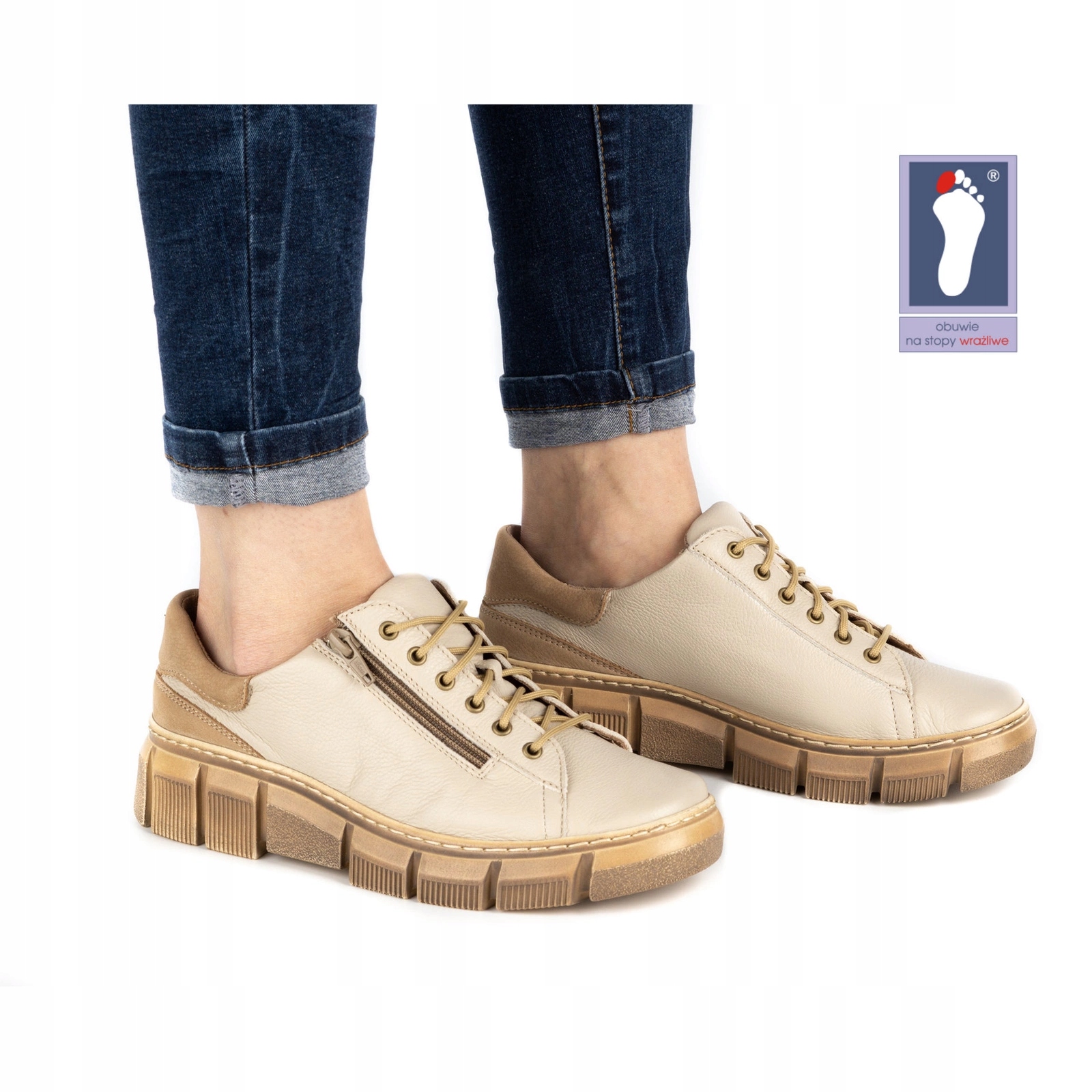 Dámské šněrovací kožené polobotky Polské 0663W ecru 38