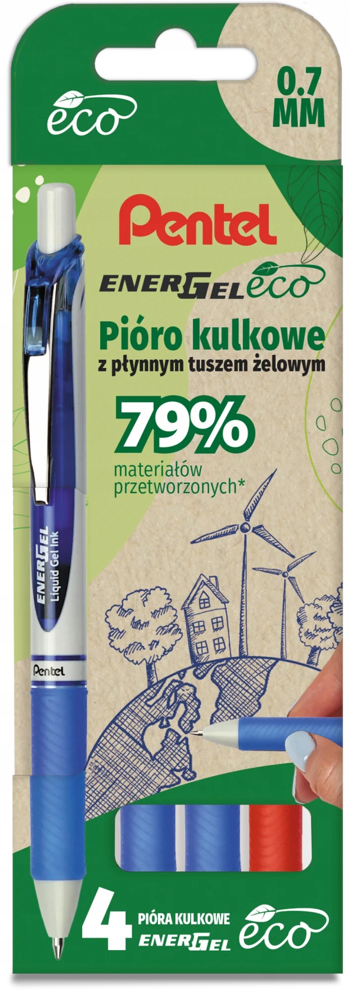 

Długopisy żelowe Pentel Energel BL-77 Eco 3+1czer