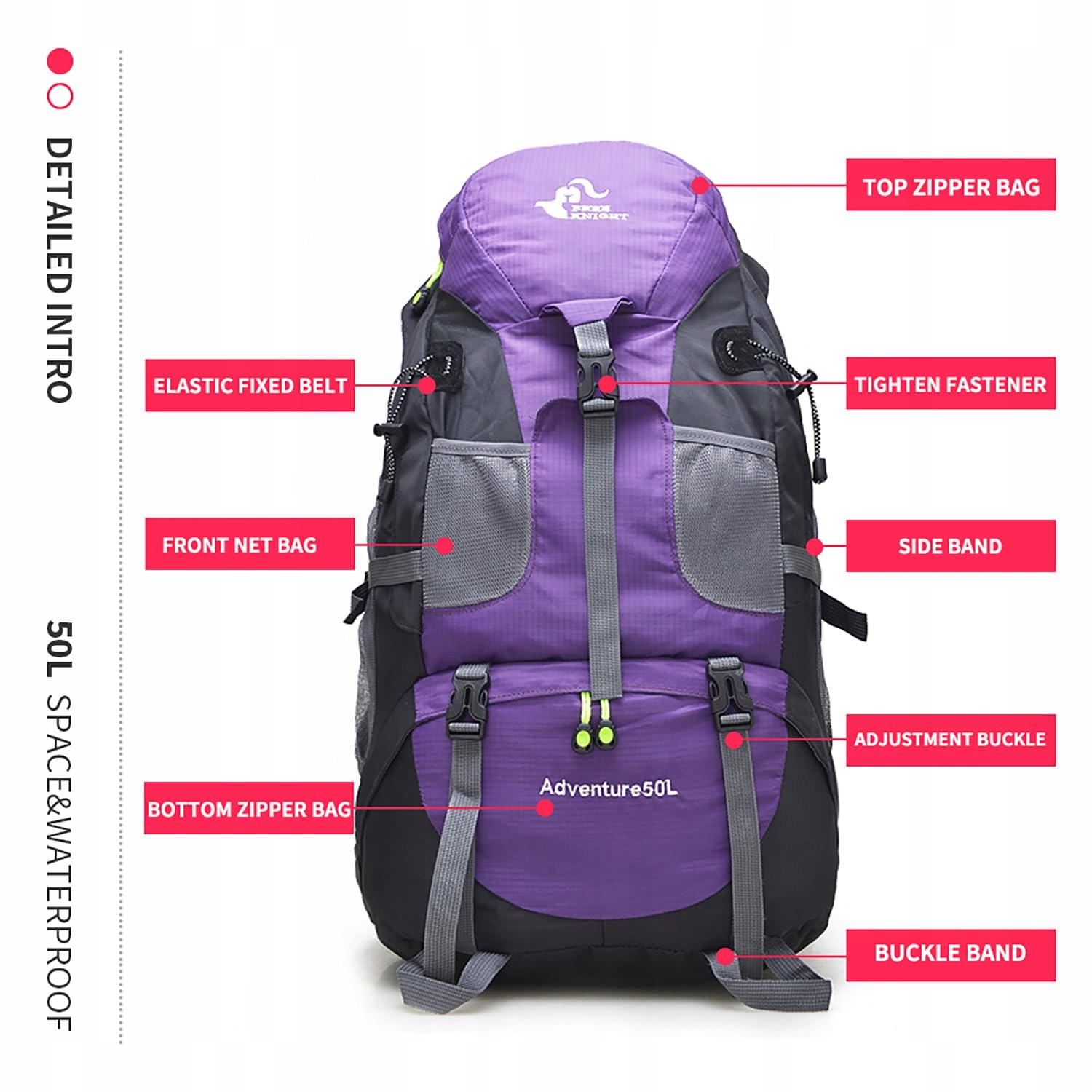 BSEASH 50L Waterproof Hiking Backpack for Climbing Camping Travel Wersja 3 — miniatura 5