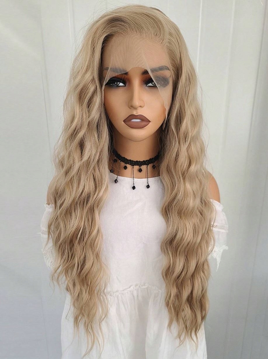 Peruka lace front naturalny blond 65 cm fale