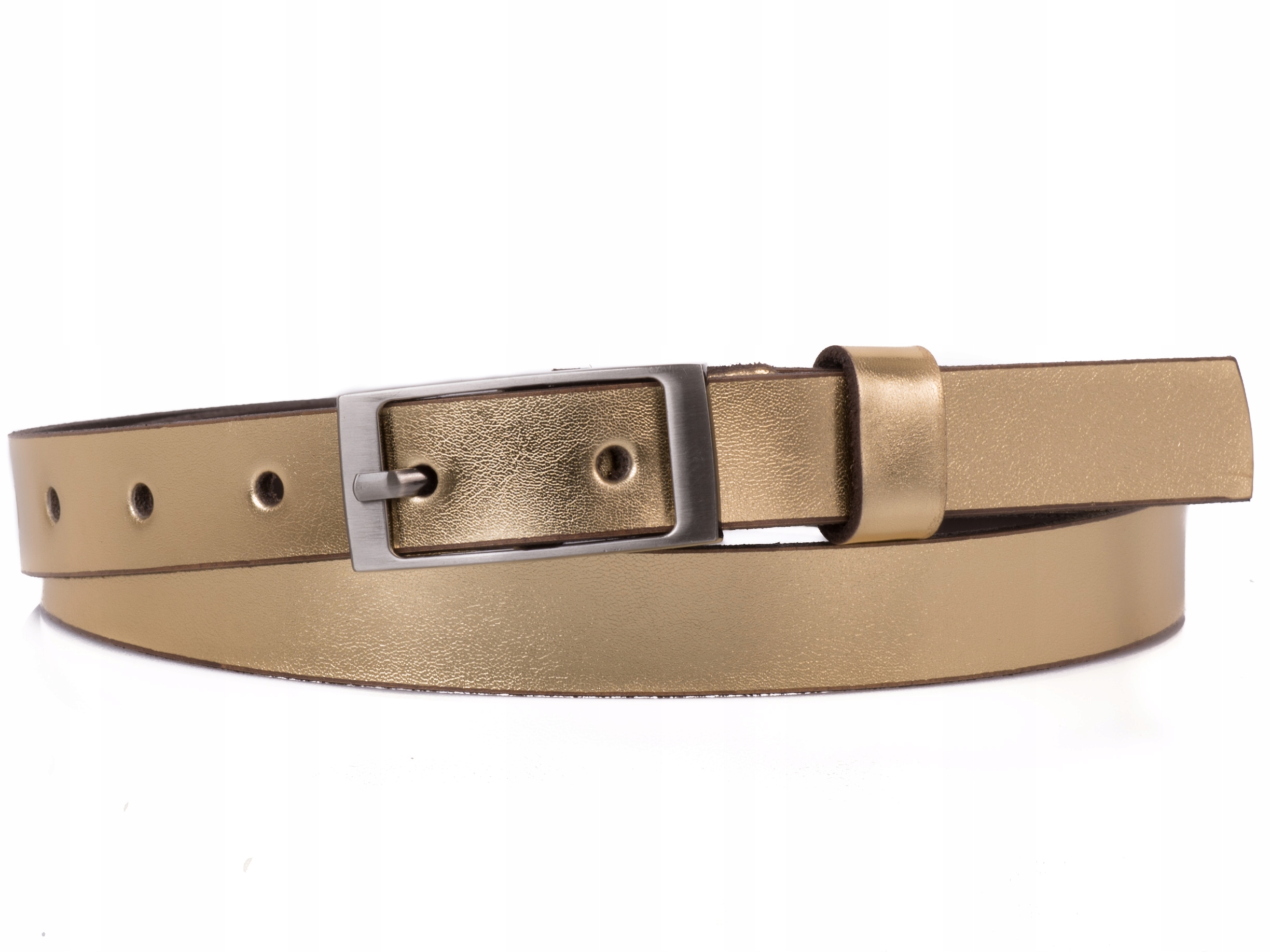 

Damski Skórzany pasek 2cm Złoty |80obw