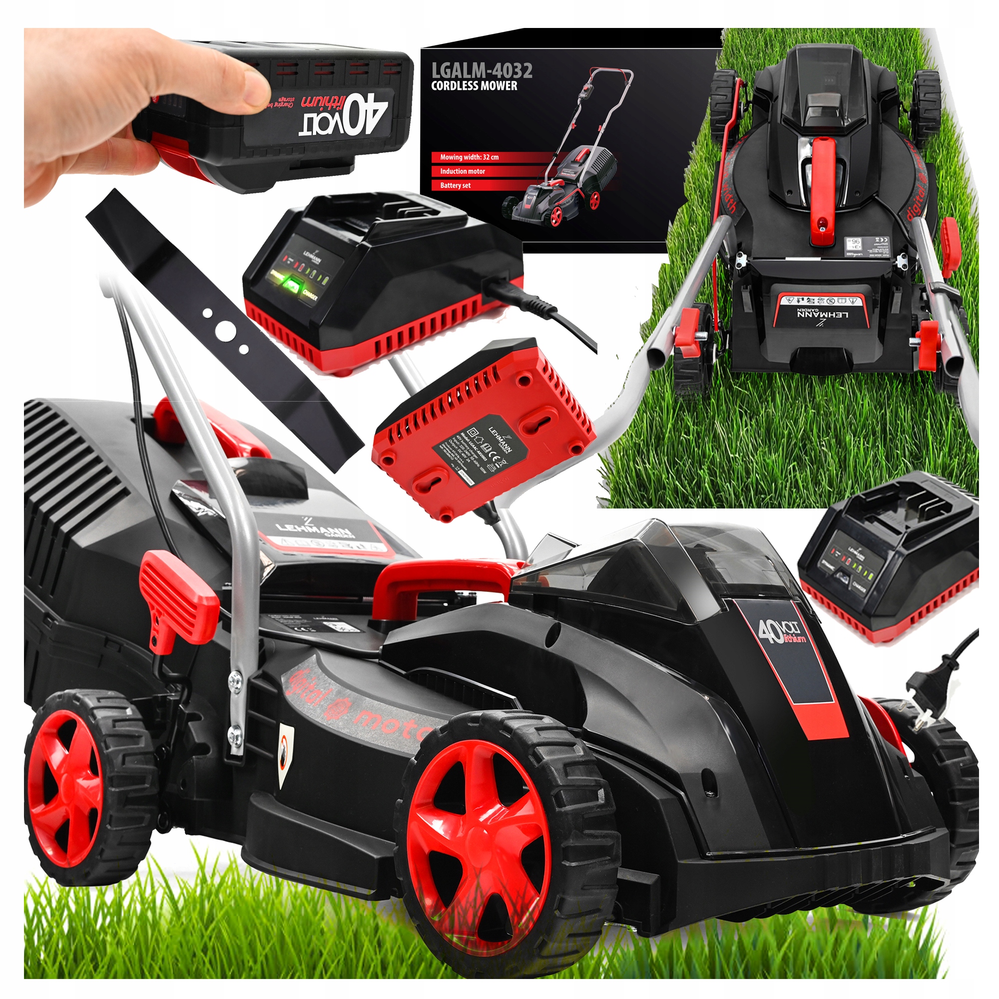 Kosiarka Akumulatorowa Silnik Indukcyjny 40V Ładowarka Mocna Bateria