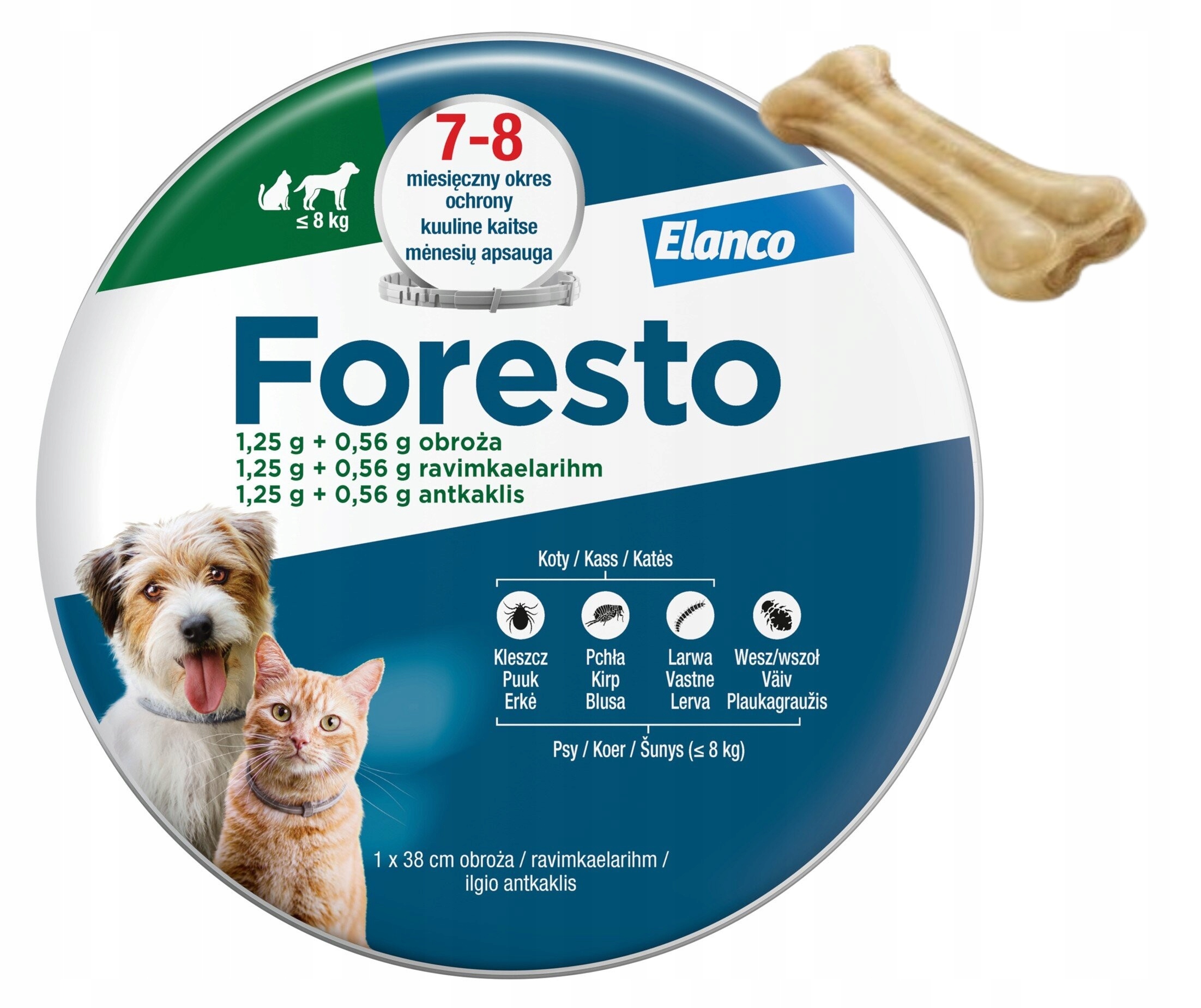 Foresto małe mała Obroża na pchły i kleszcze 38cm do 8 kg kość