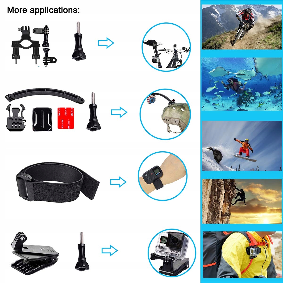 Zestaw Akcesoriów Do Kamer Sportowych GoPro DJI Insta360 AKASO SUPTIG — miniatura 7
