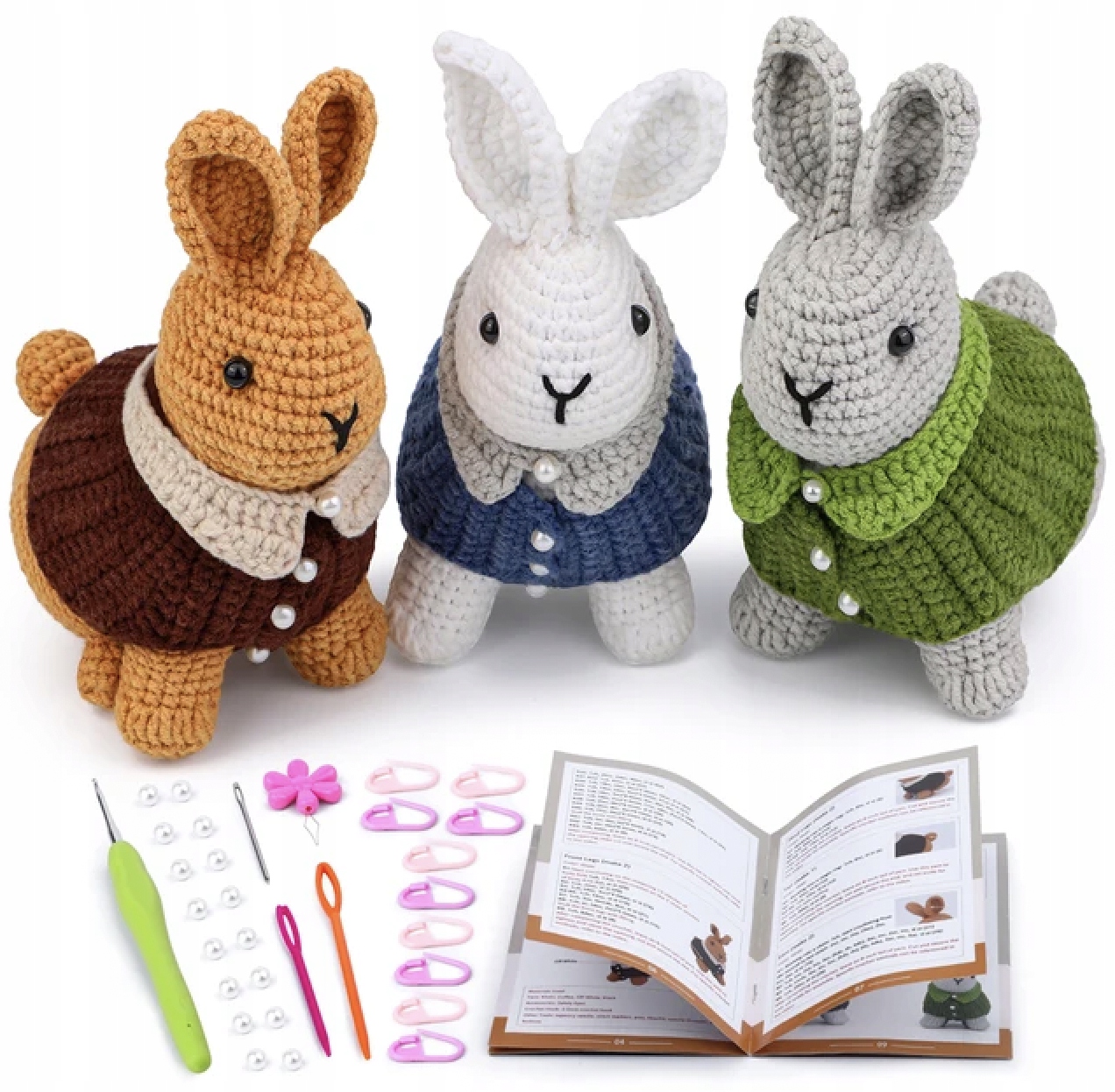 Diy sada pro výuku háčkování pro začátečníky design 3x Králíci