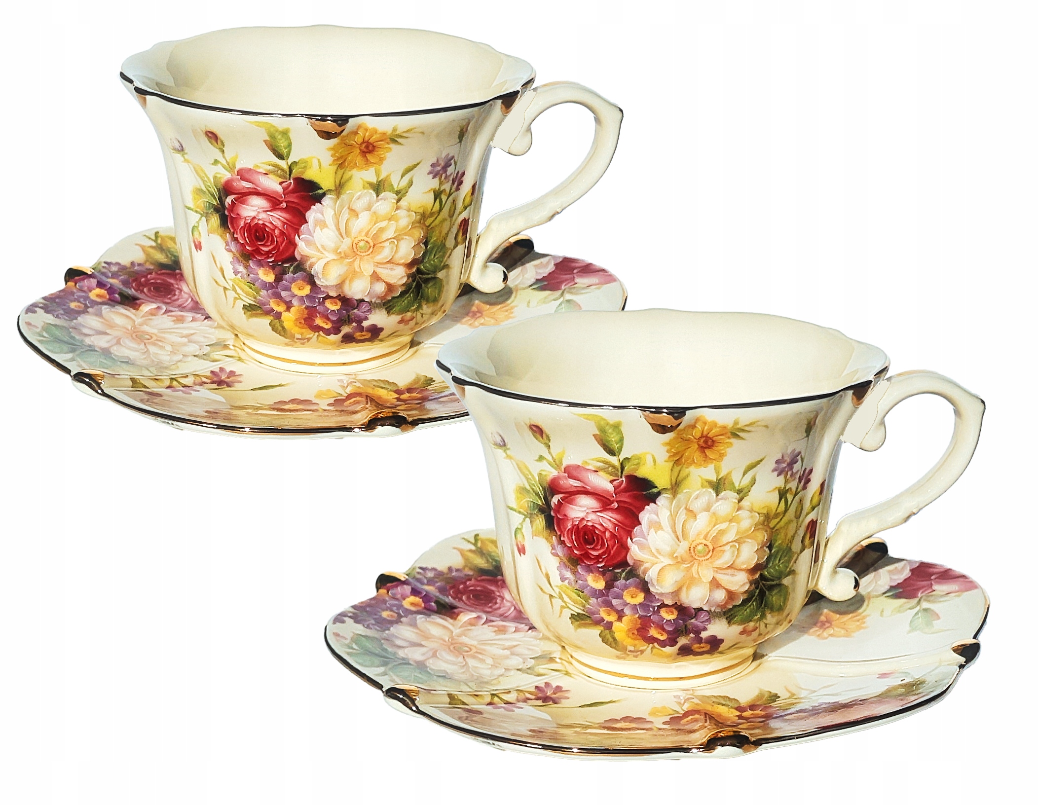 Filiżanka Spodek Porcelana Kwiaty Zestaw 2szt na Dzień Mamy