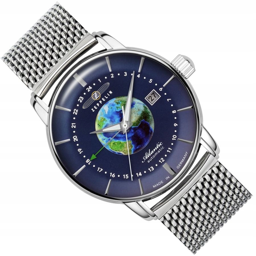 Pánské Hodinky Zeppelin 8468M-3 Automat Gmt Data Zemní Koule Mesh 42 mm