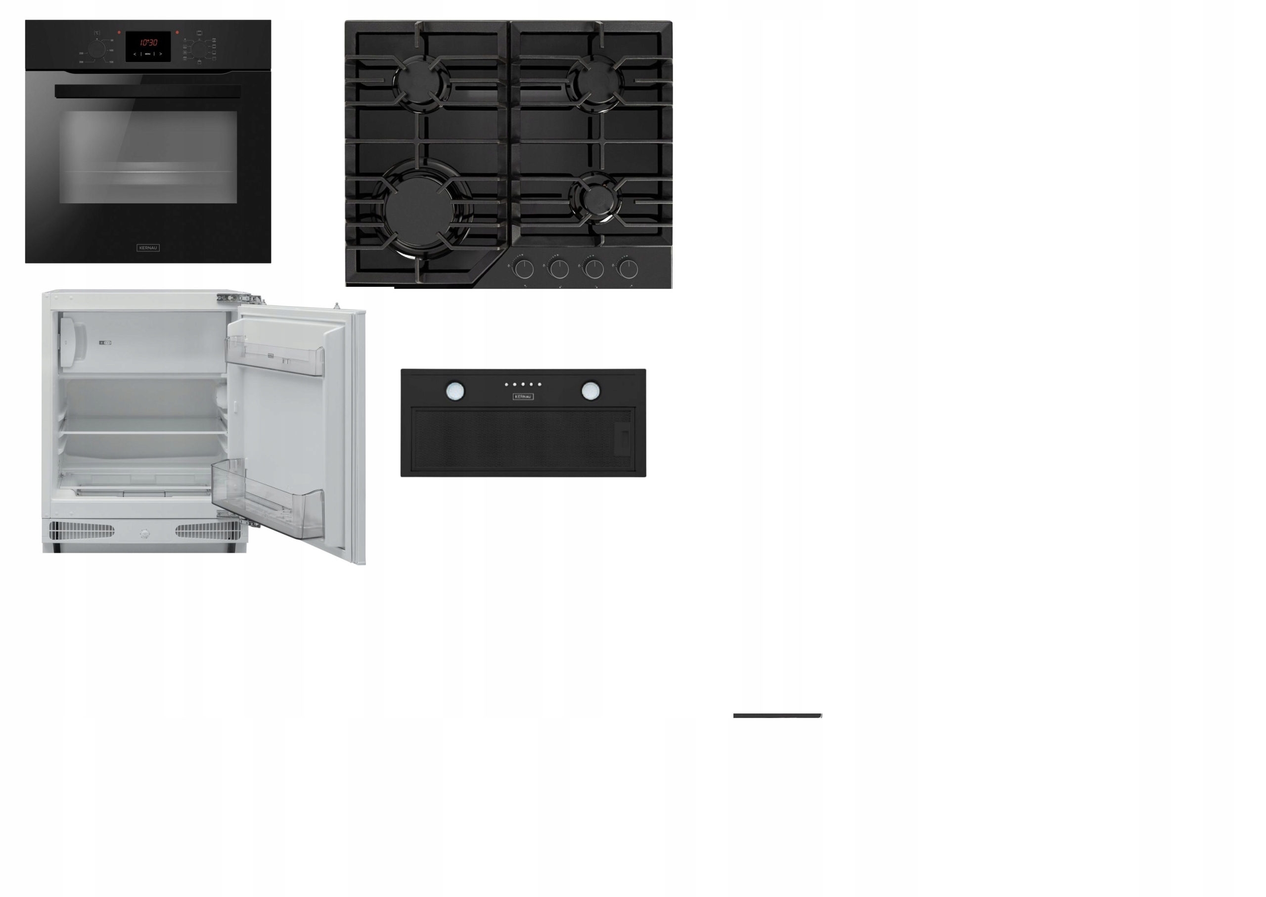 Zestaw do zabudowy Kernau chłodziarka+piekrnik+płyta gazowa+okap