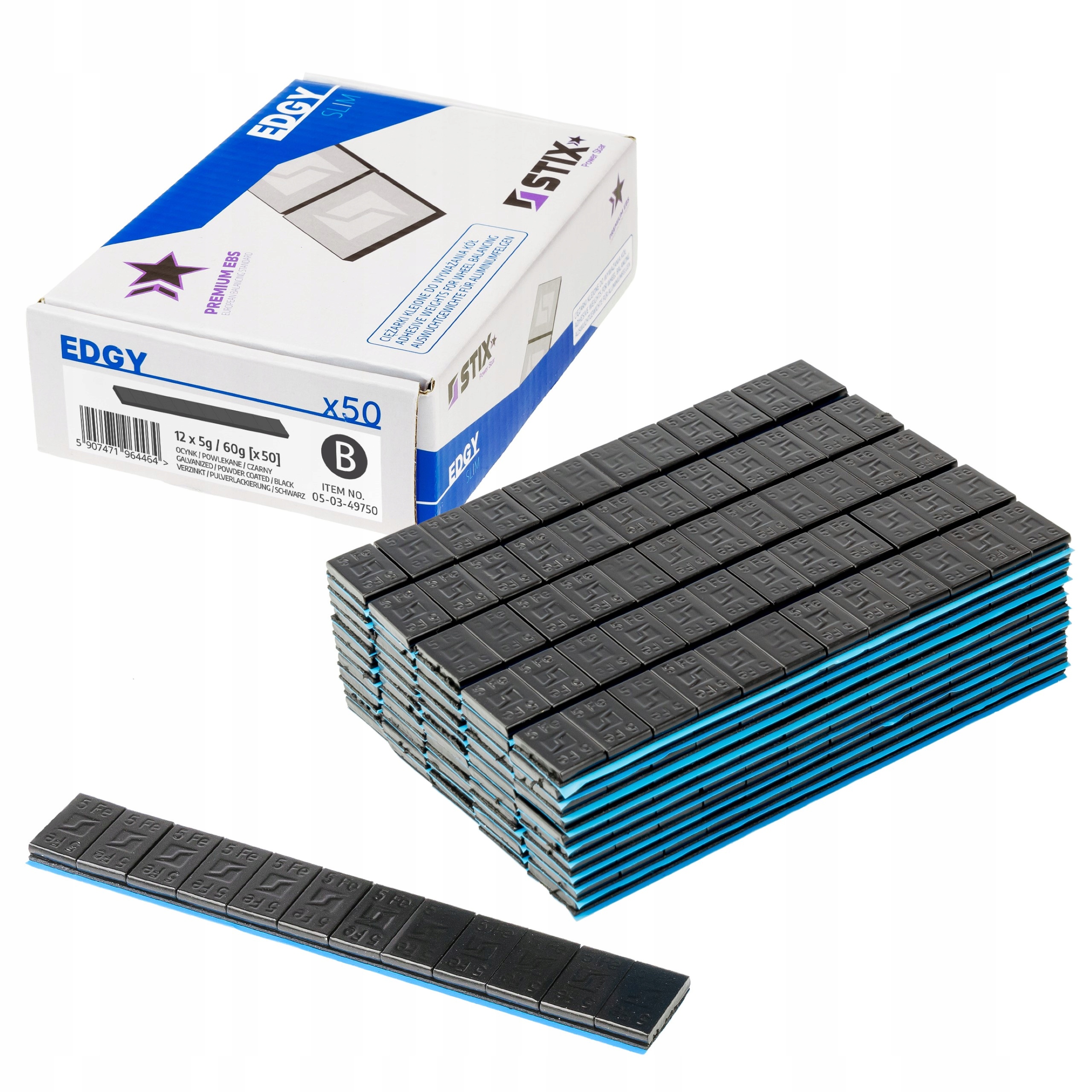 CIĘŻARKI KLEJONE DO FELG KÓŁ ALU CZARNE 5G STIX 50SZT PASKÓW EDGY SLIM