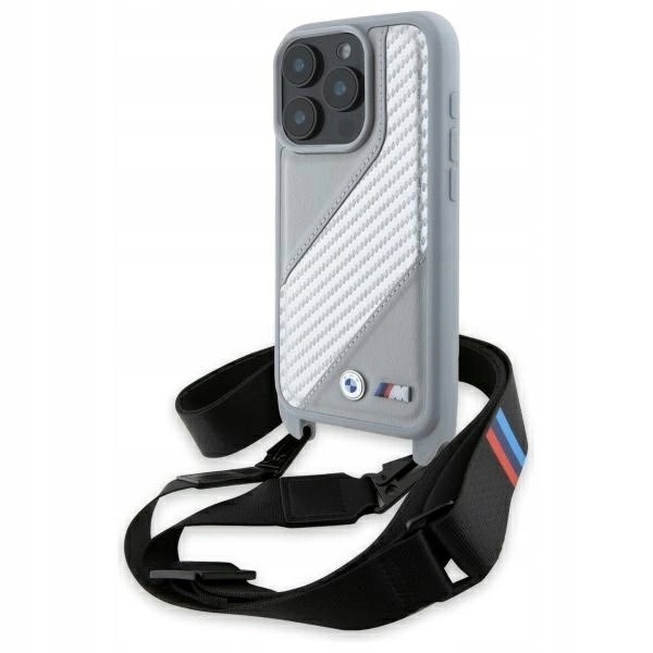 Etui Bmw M Edition Carbon Stripe & Strap na iPhone 16 Pro szare