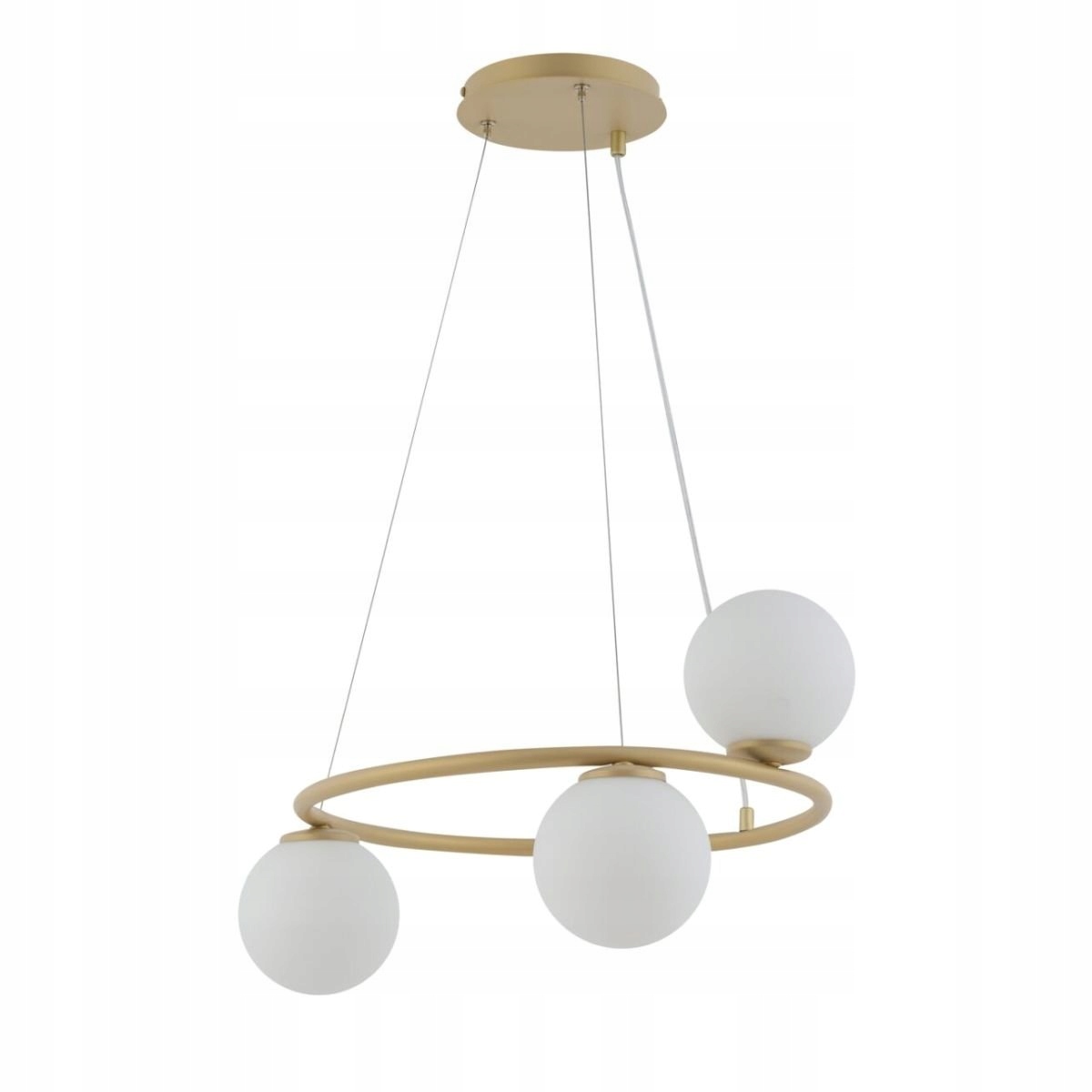 Zlatá závěsná lampa s bílým kulatým stínítkem na kole Gama Koło 3 Sigma Lighting