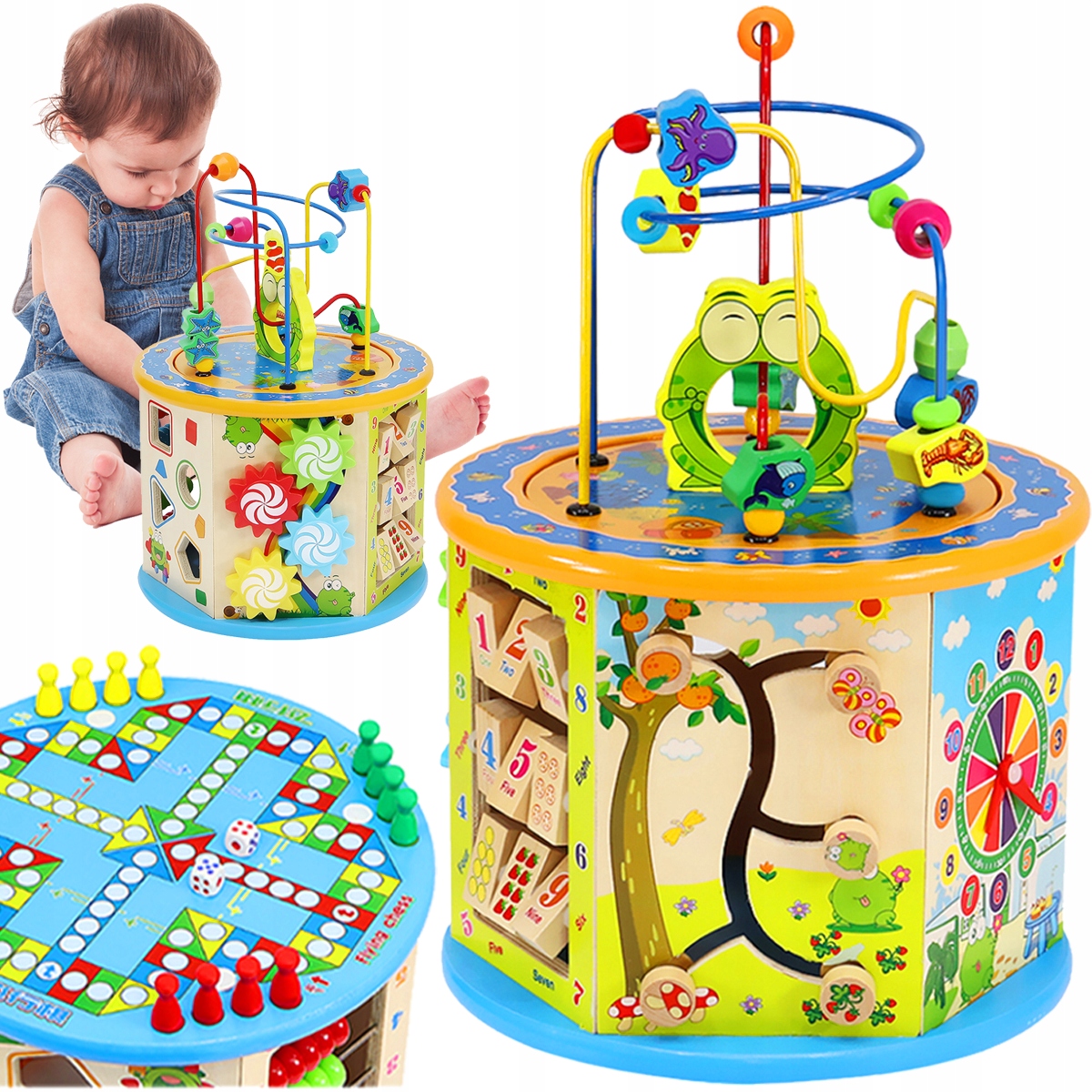 

Drewniana Kostka Edukacyjna Labirynt Sorter 8w1
