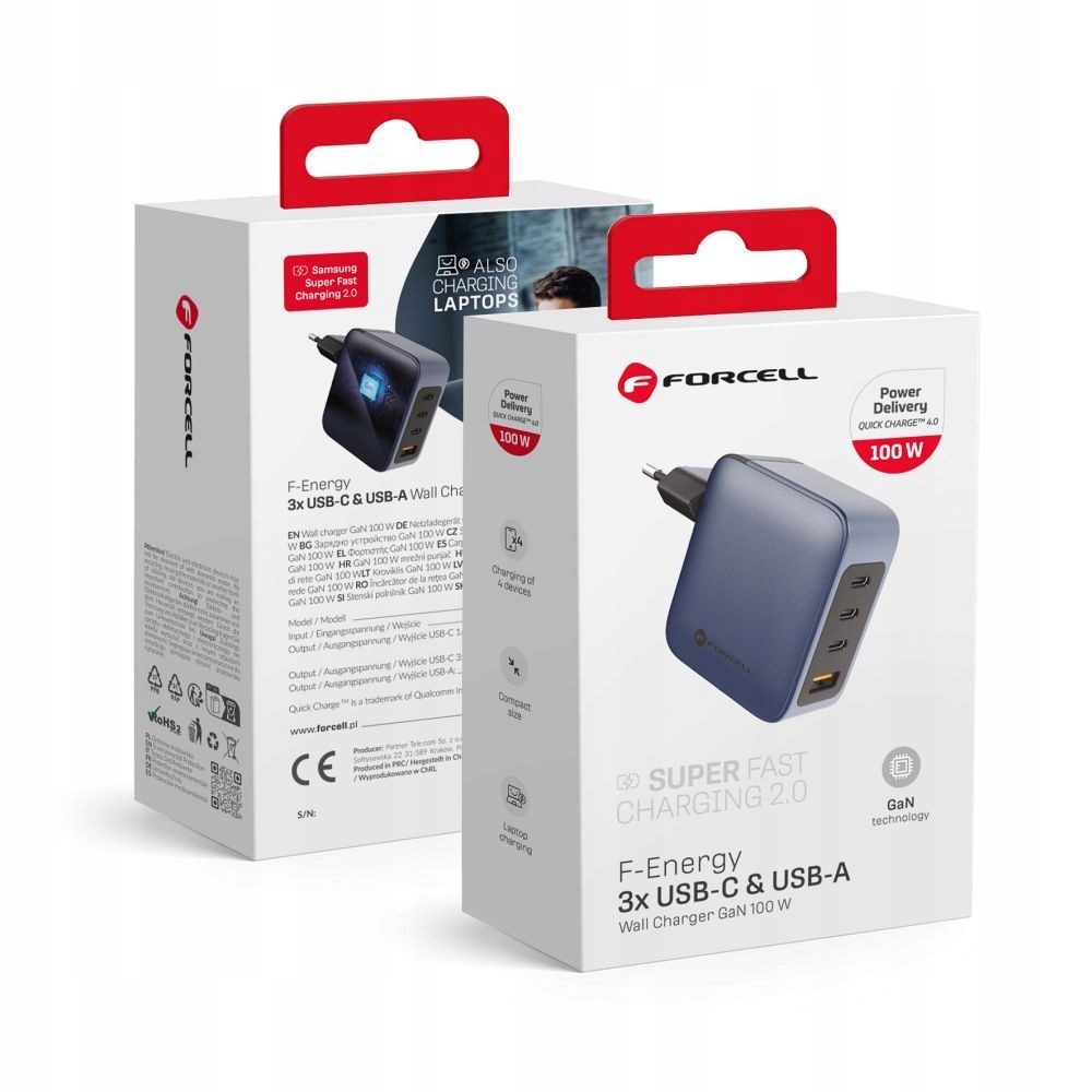 Sieťová nabíjačka pre telefón Forcell F-Energy GaN 3 x Usb C Usb A QC4.0