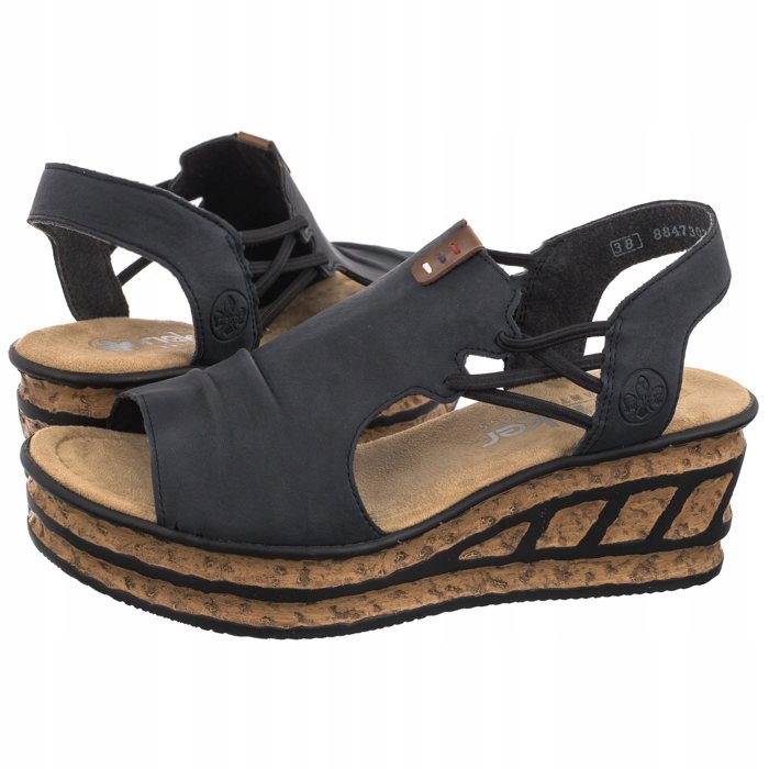 Dámské sandály na podpatku Rieker, modré, velikost 68175-14, barva modrá