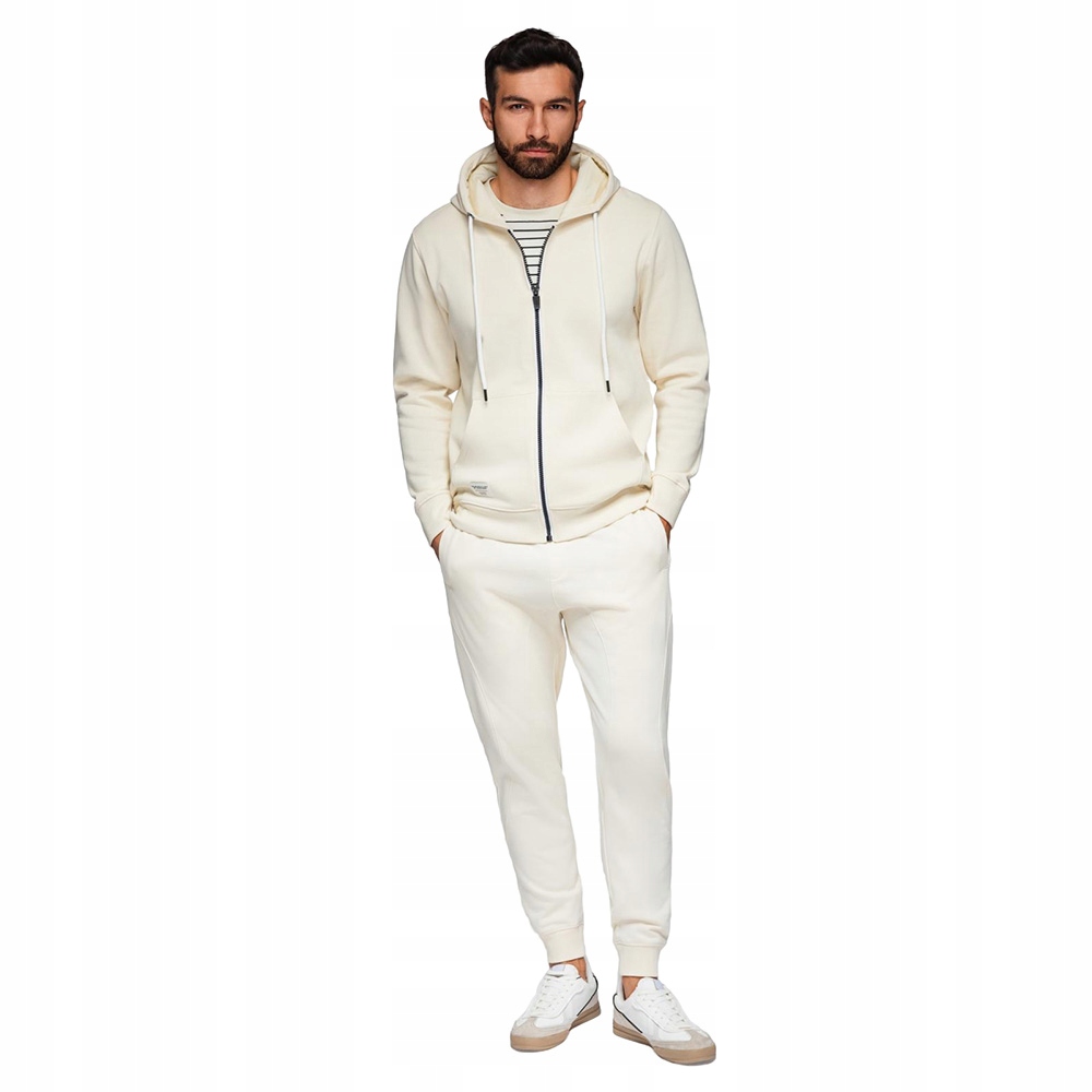 Tepláková souprava krémová mikina na zip kapuce joggery V11 Z119 vel. XL