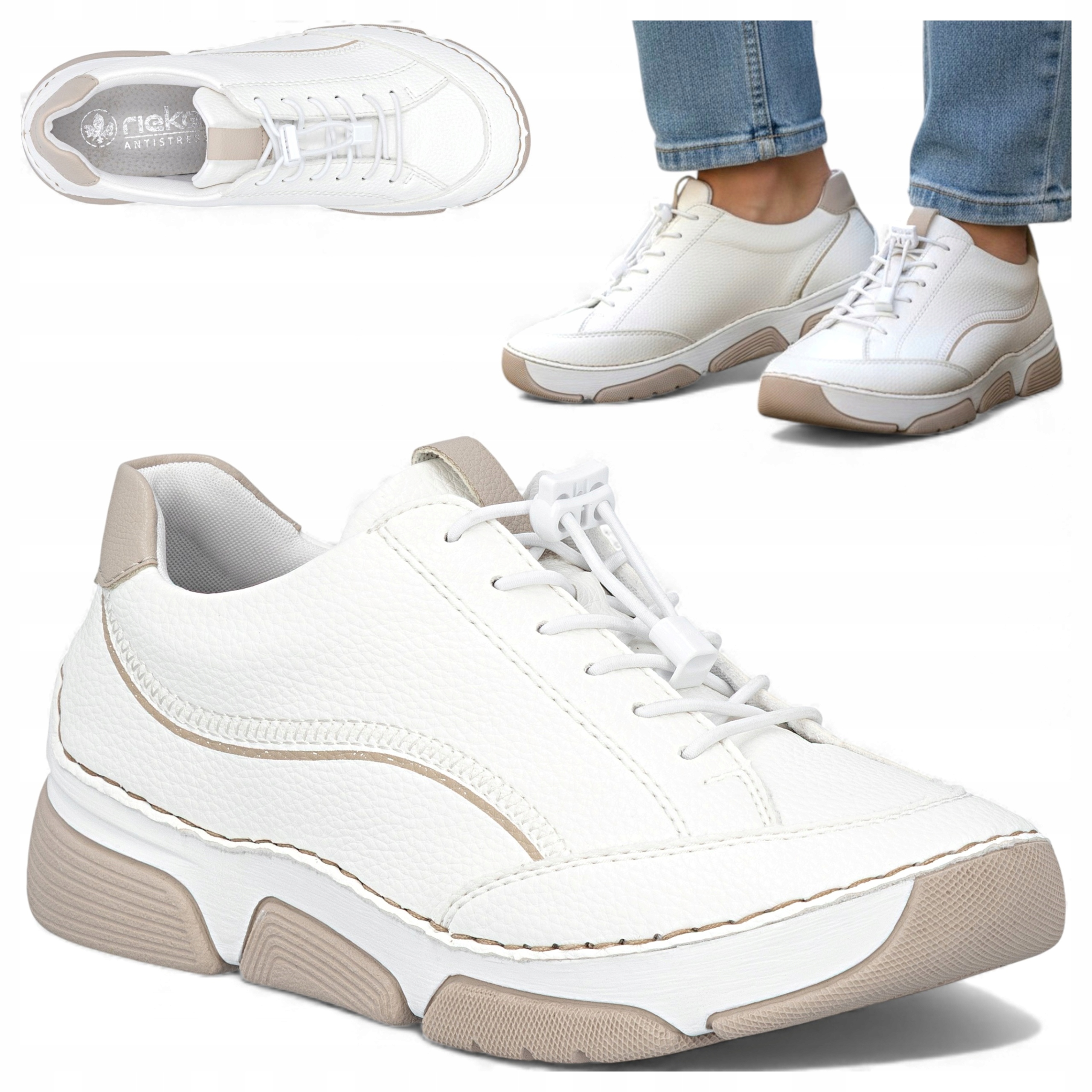 Rieker 40 Dámské polobotky Pohodlné jarní tenisky Gumové zavazování Béžová