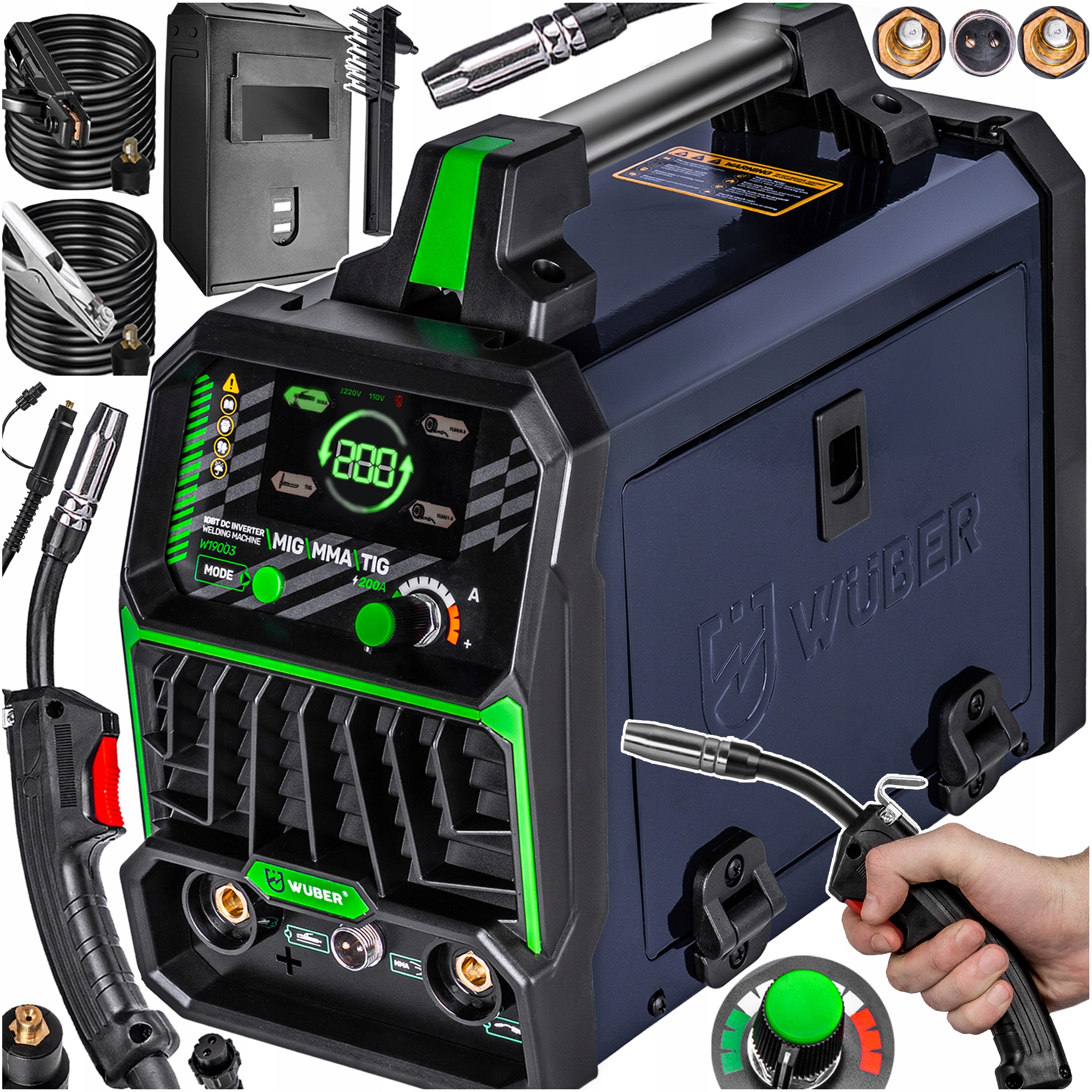 Spawarka Inwertorowa 200A 4,5 kVa Mig Flux Mma Tig Igbt Wuber