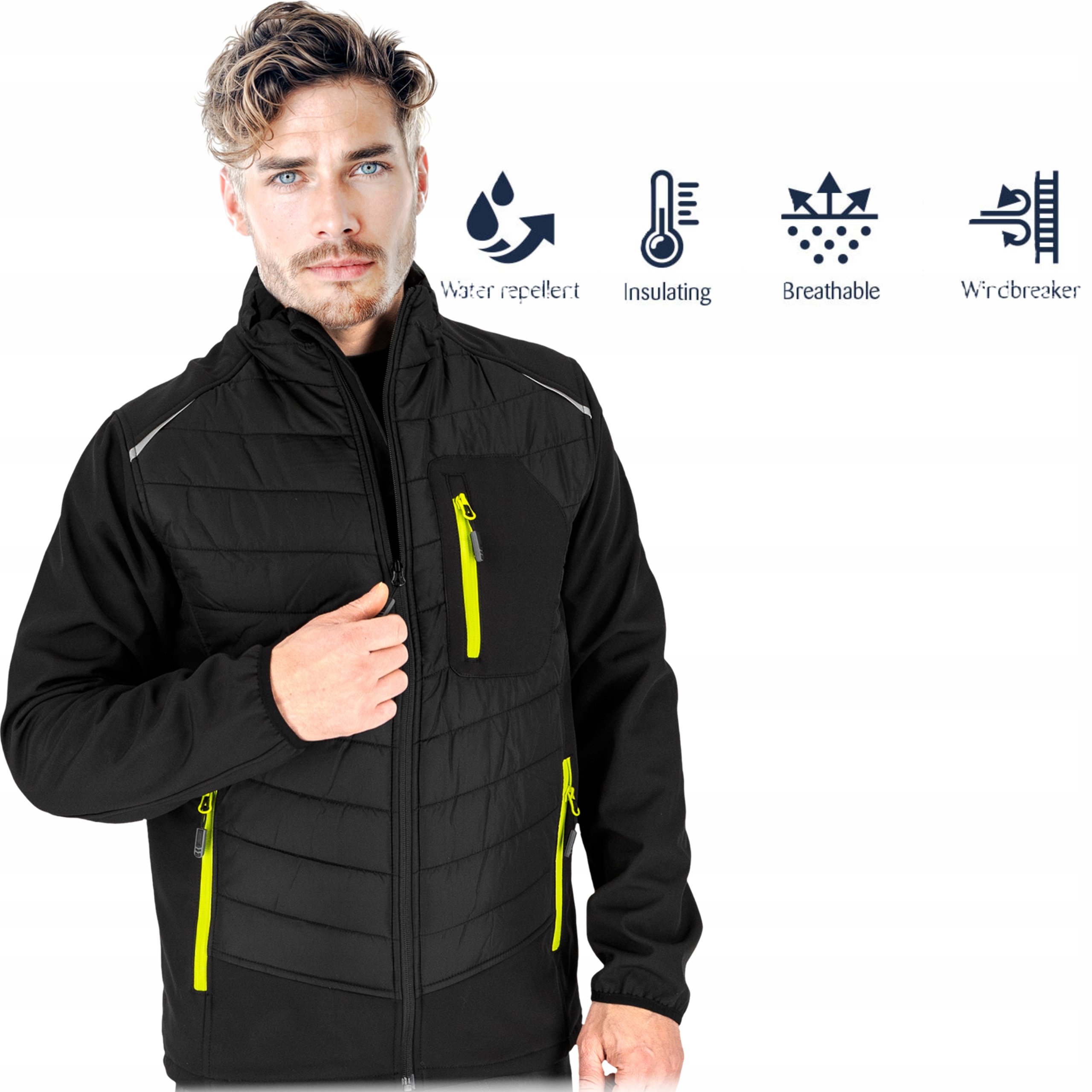 Pánská Softshell zateplená bunda Prodyšná prošívaná Odrazky Grande-J XL