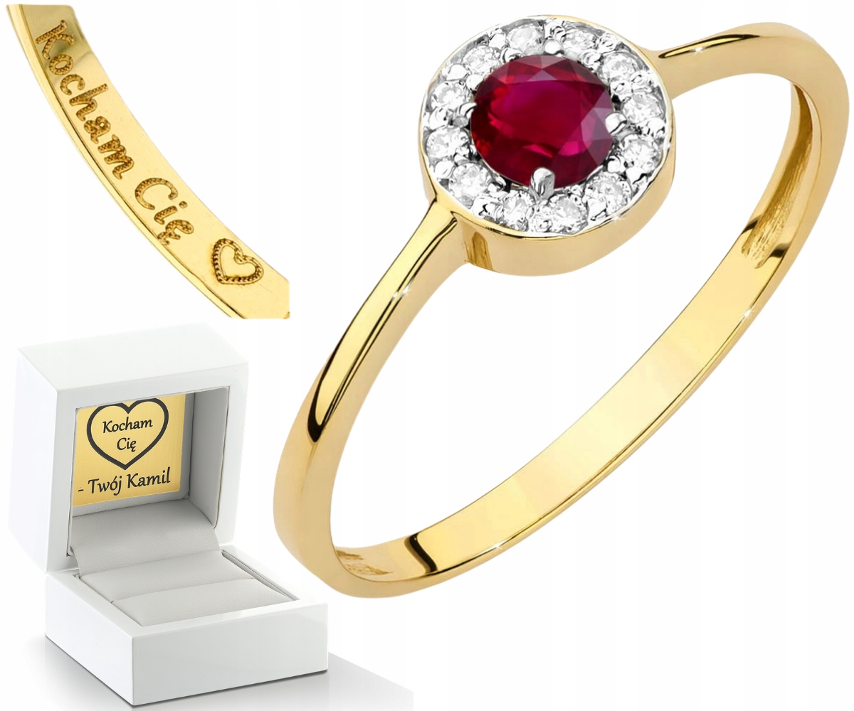 Zlatý Prstýnek S Červeným Rubínem A Brilianty Zlato 585 Dárek Gravírování