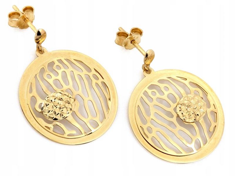 Náušnice zlaté 585 kulaté závěsné ažurové na tyči jsou ideální jako dárek