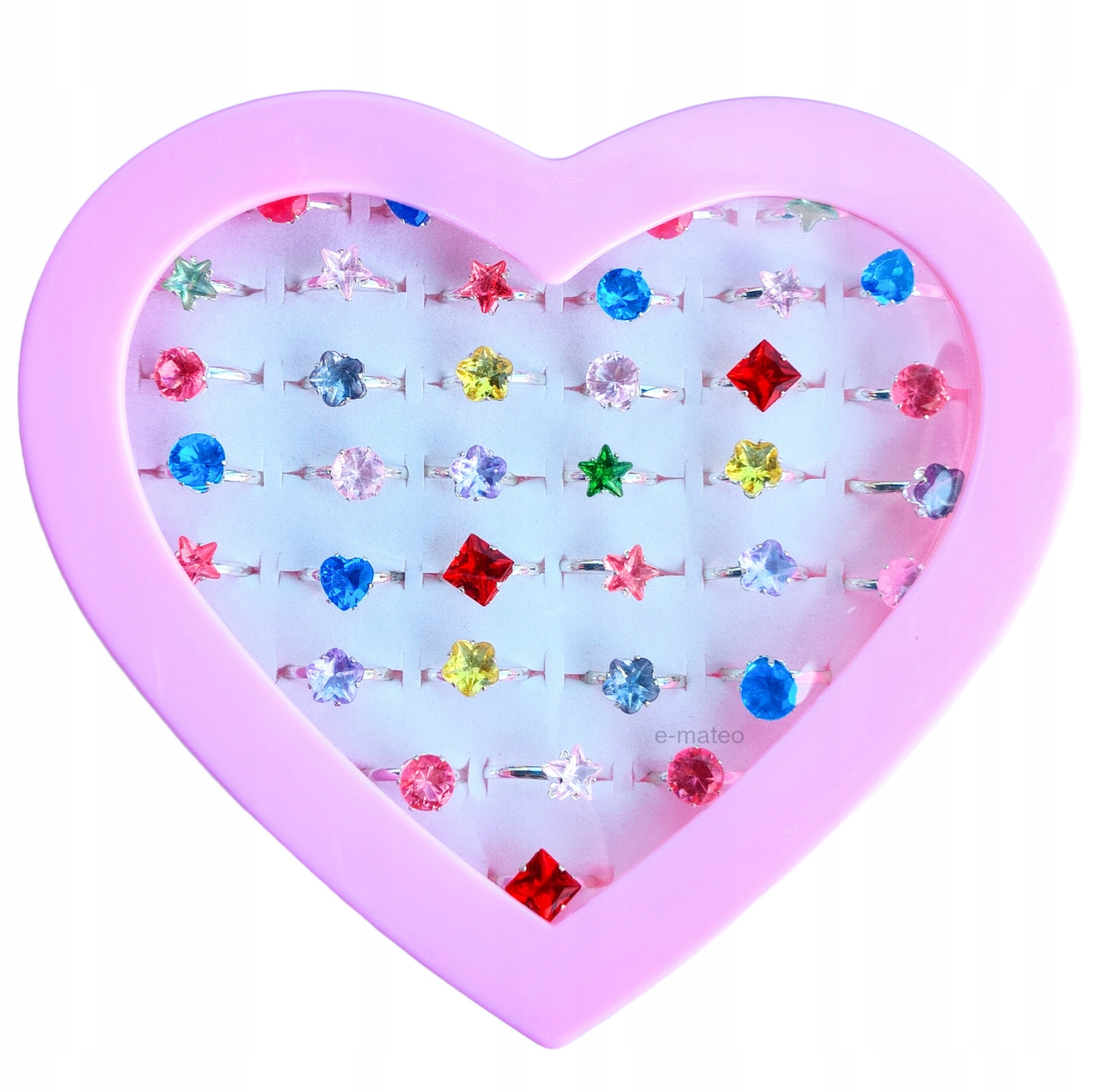 BIŻUTERIA PIERŚCIONKI DLA DZIEWCZYNKI zestaw 36szt Kolor wielokolorowy