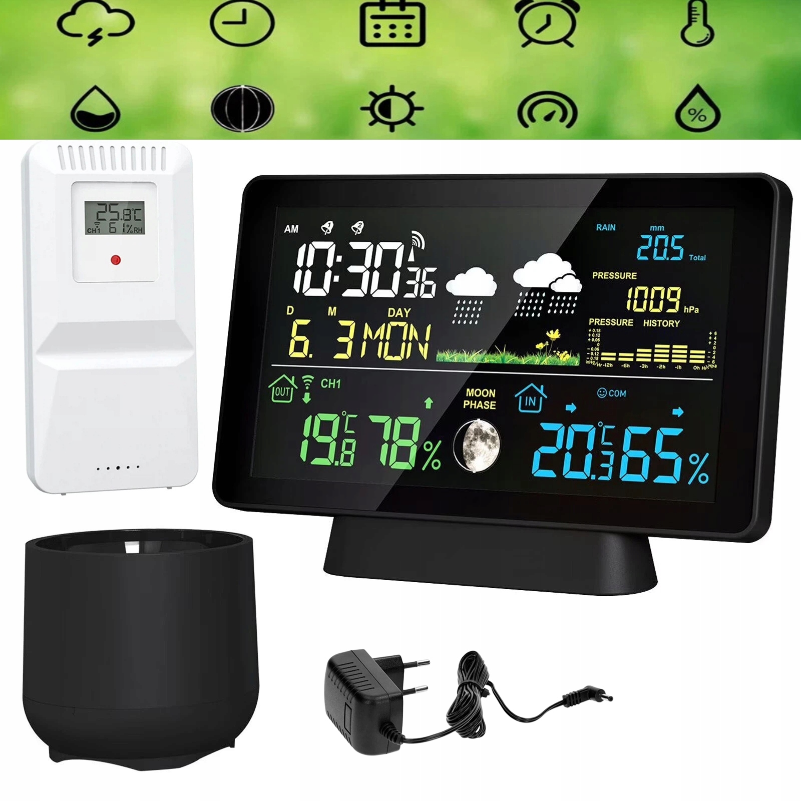 Bezdrátová meteorologická stanice 7,5" Barometr Dešťoměr Komplet