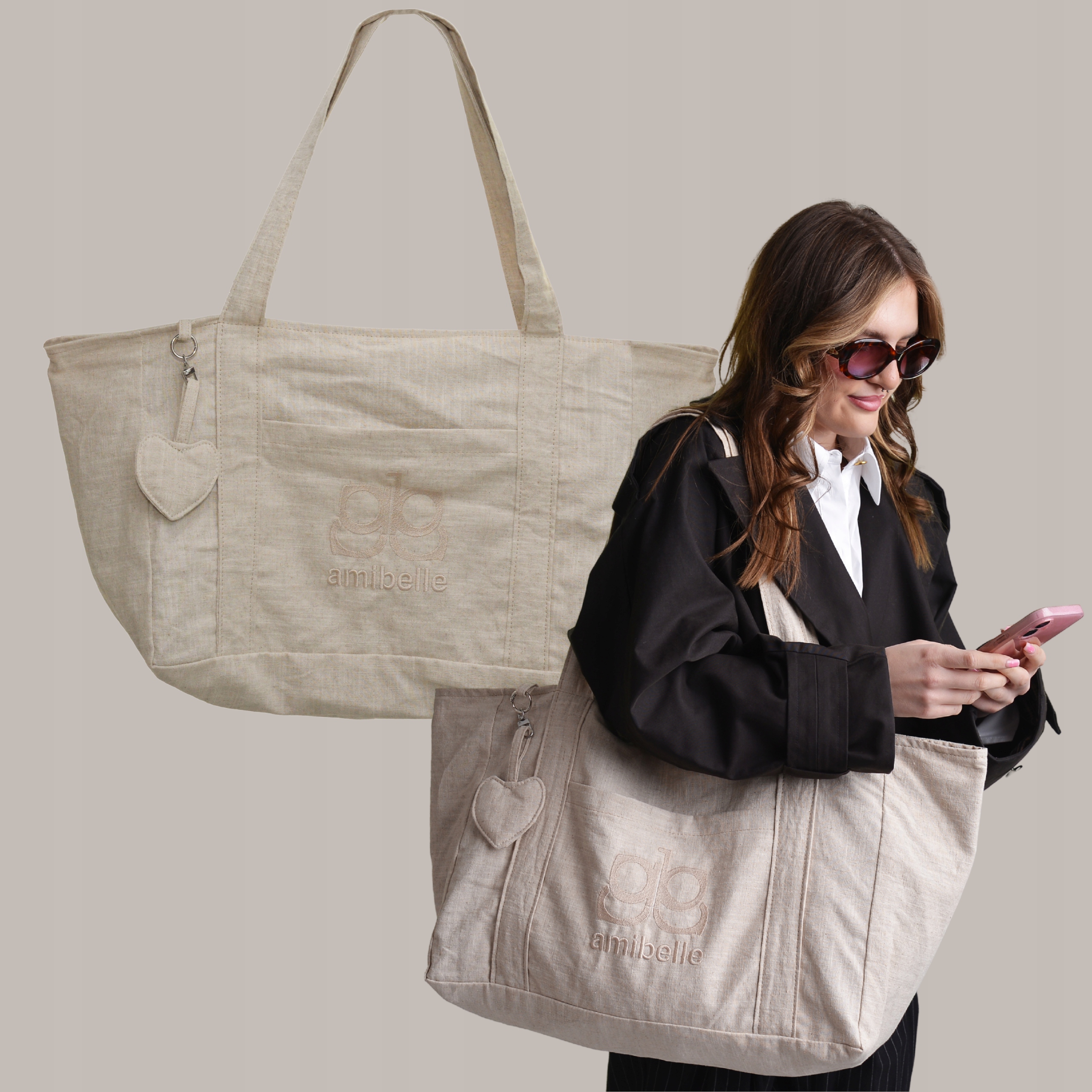 Lino Naturo by Amibelle Lněná nákupní taška Béžová, voděodolná podšívka