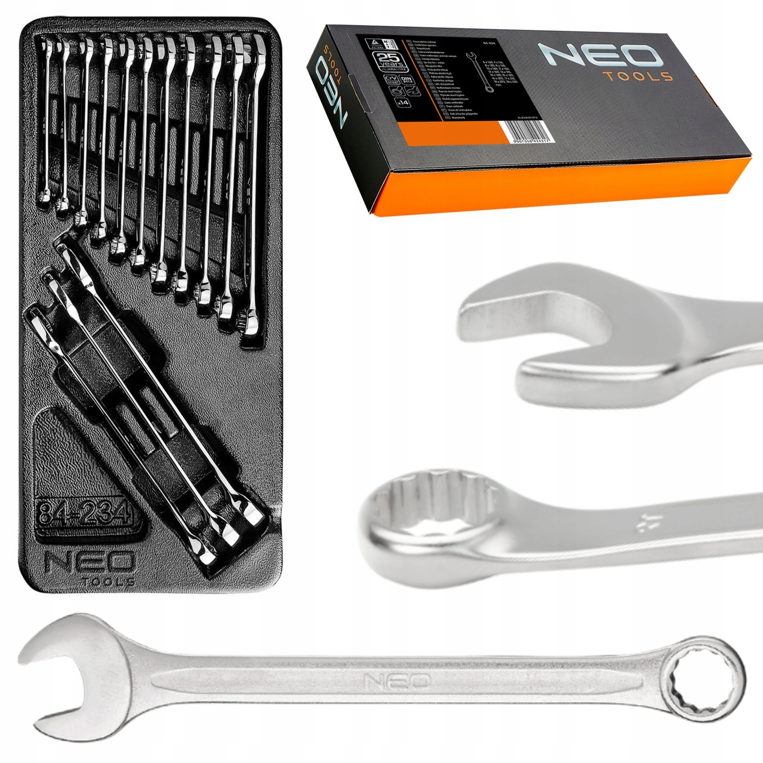 Neo Vložka Očkoploché Kľúče 6-19 mm 14 Kusov CrV Do Skrinky 84-234