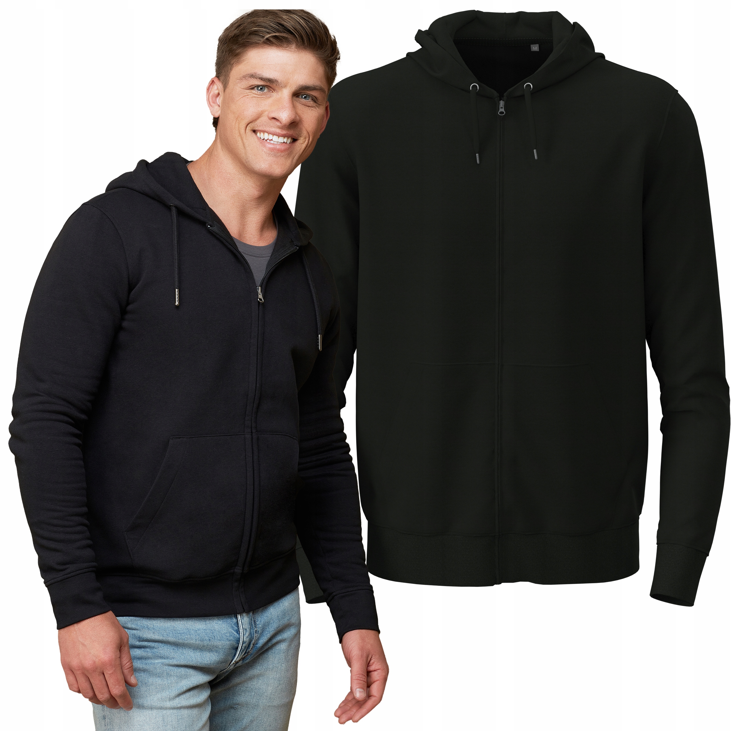 Klasická pánská tepláková rozepínací mikina s kapucí a kapsami s kapucí S