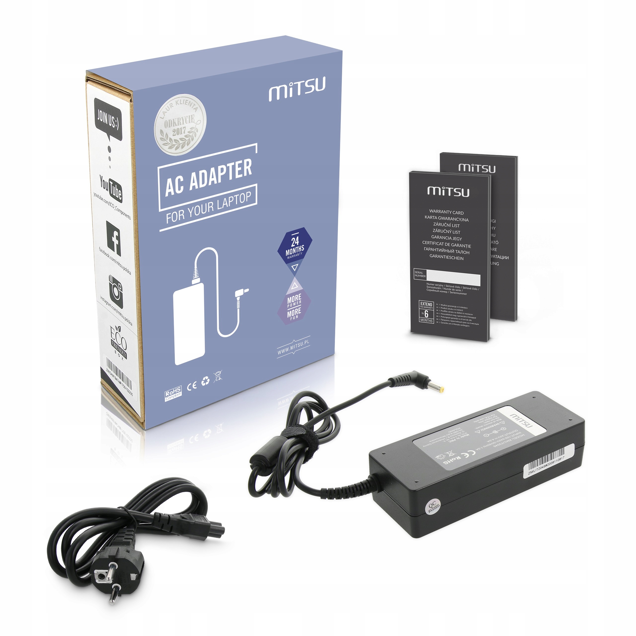 Napájecí adaptér Mitsu 20V 4.5A (5.5x2.5) 90W pro Fujitsu, Gateway, Lenovo