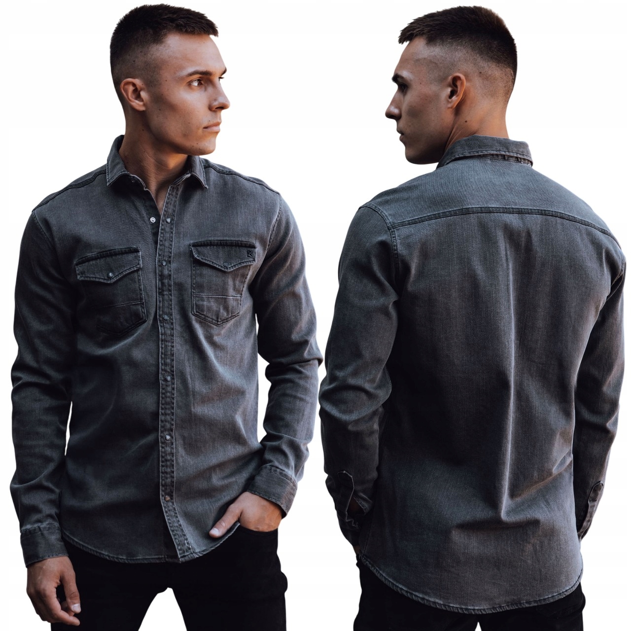 Bawełniana Koszula Męska Jeansowa Długi Rękaw DX2588 S