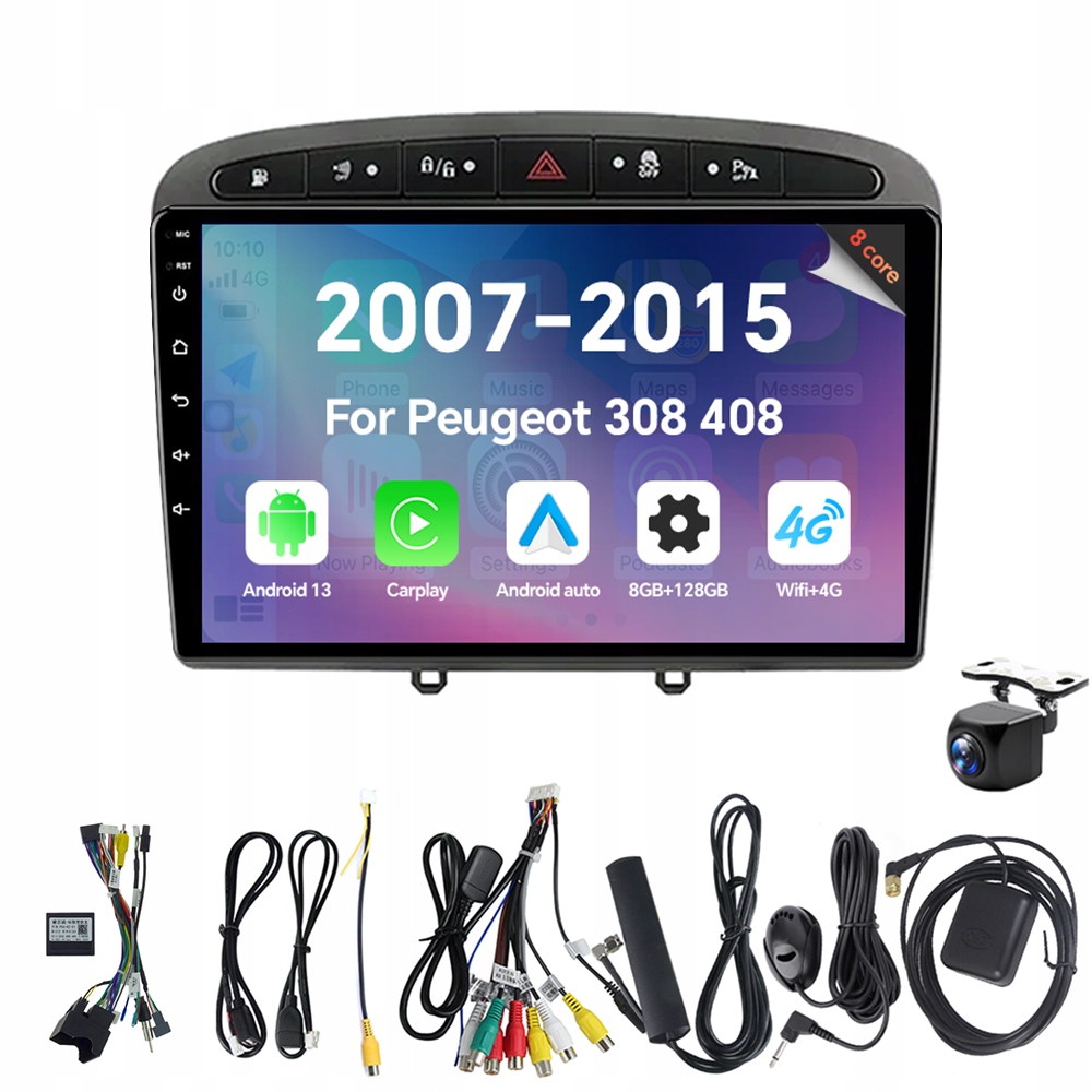 Autorádio Eunavi 2Din s Androidom 13 pre Peugeot 308 408 2007-2015 s Carplay 4G