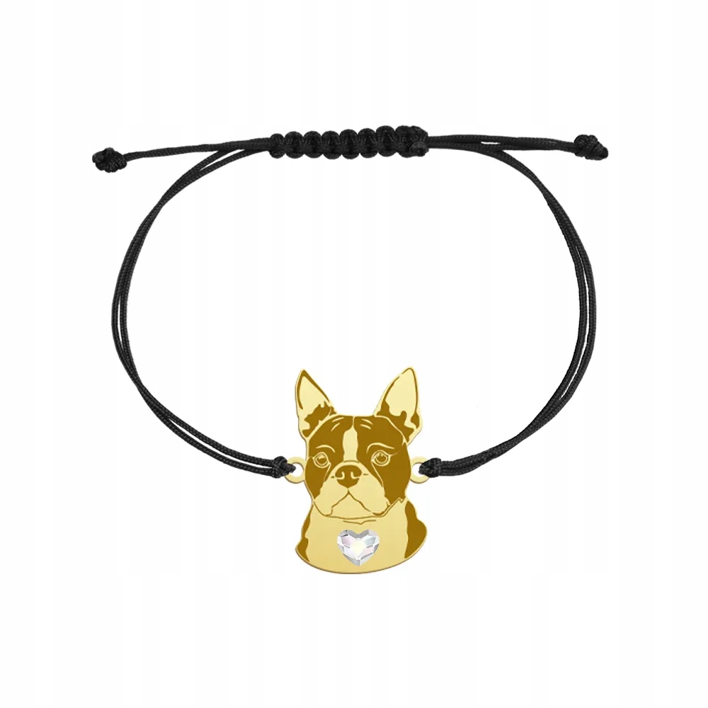 Zlatý náramek Boston Terrier 925 provázek Dárek Žena Dárek Gravírování