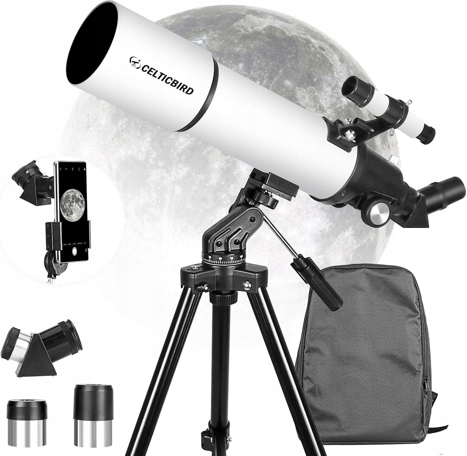 Teleskop astronomiczny Celticbird 80/600 z plecakiem i adapterem na telefon