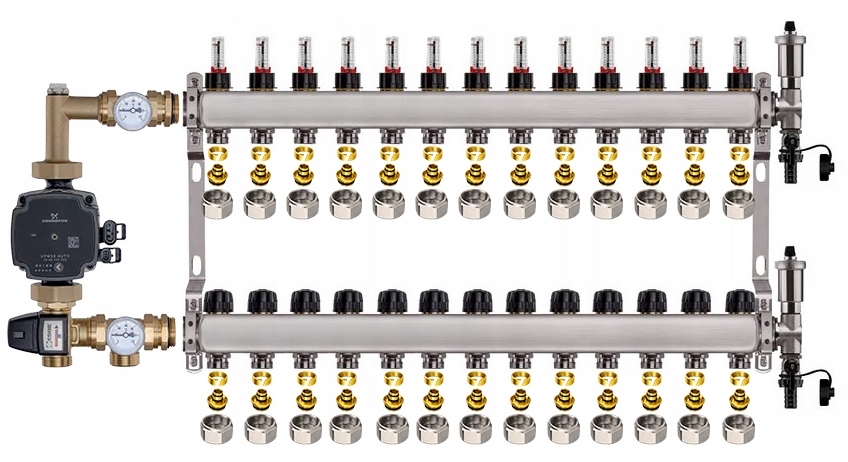 Rozdeľovač na podlahu 13 sekcií nerez na vykurovanie Čerpadlo Pex