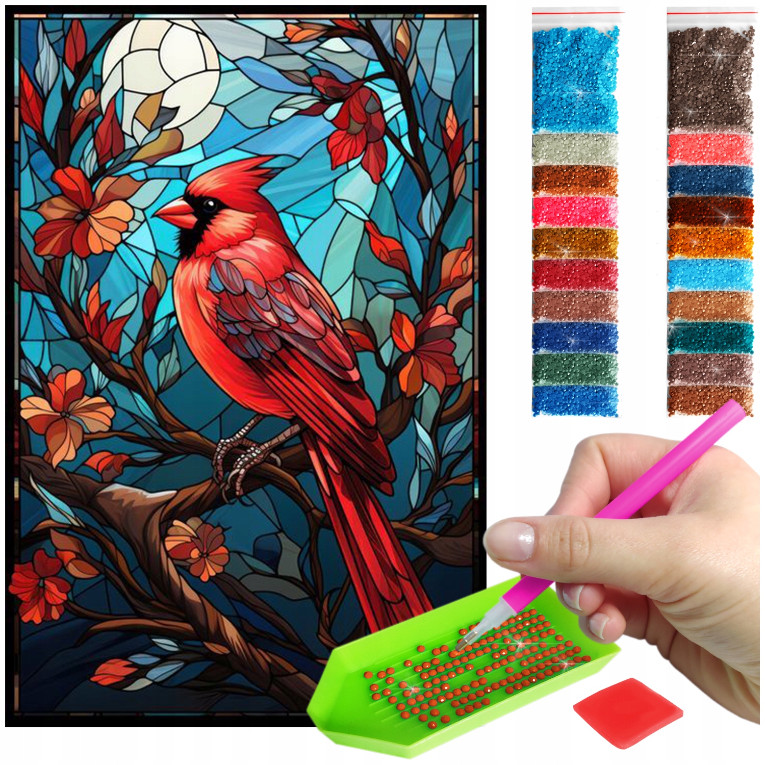 Výšivka Diamond Painting mozaika vitrážový kardinál sada