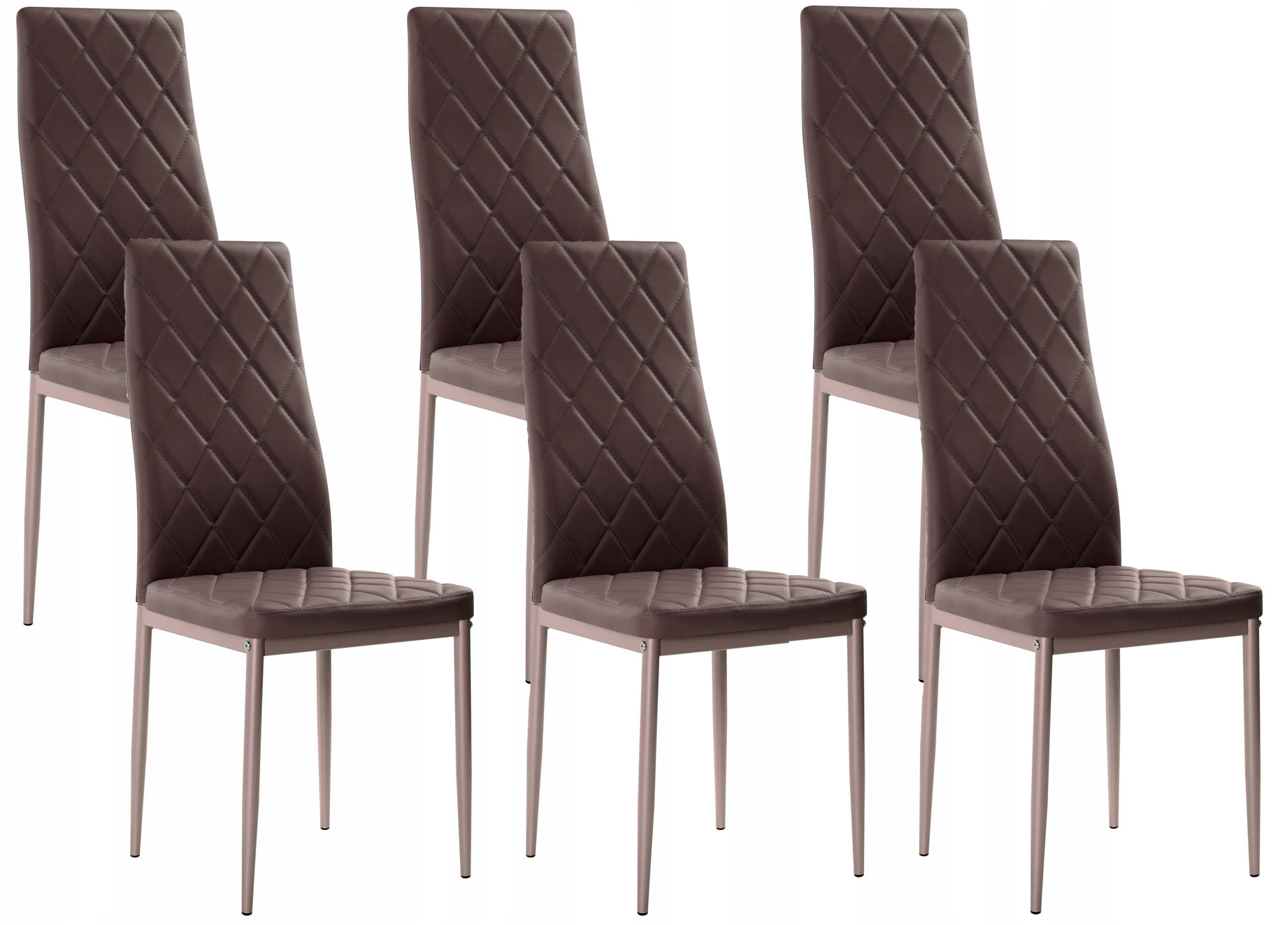 6x Nowoczesne Brąz Skórzane Krzesła Romby 258A