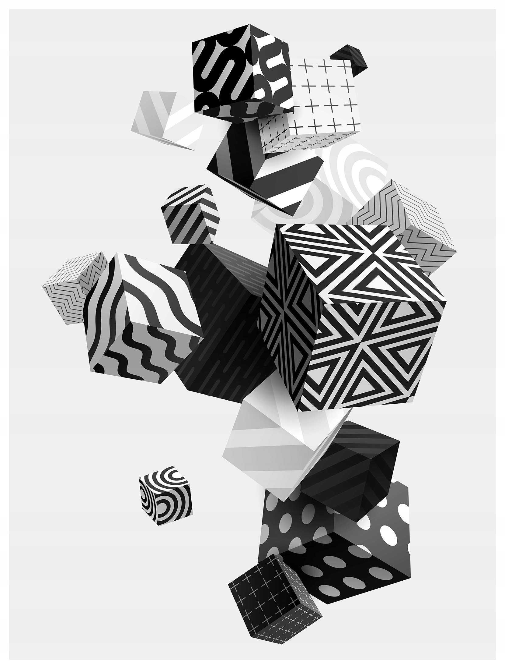 Abstraktní geometrická černo-bílá vinylová tapeta Kubiki 184x254 lepidlo