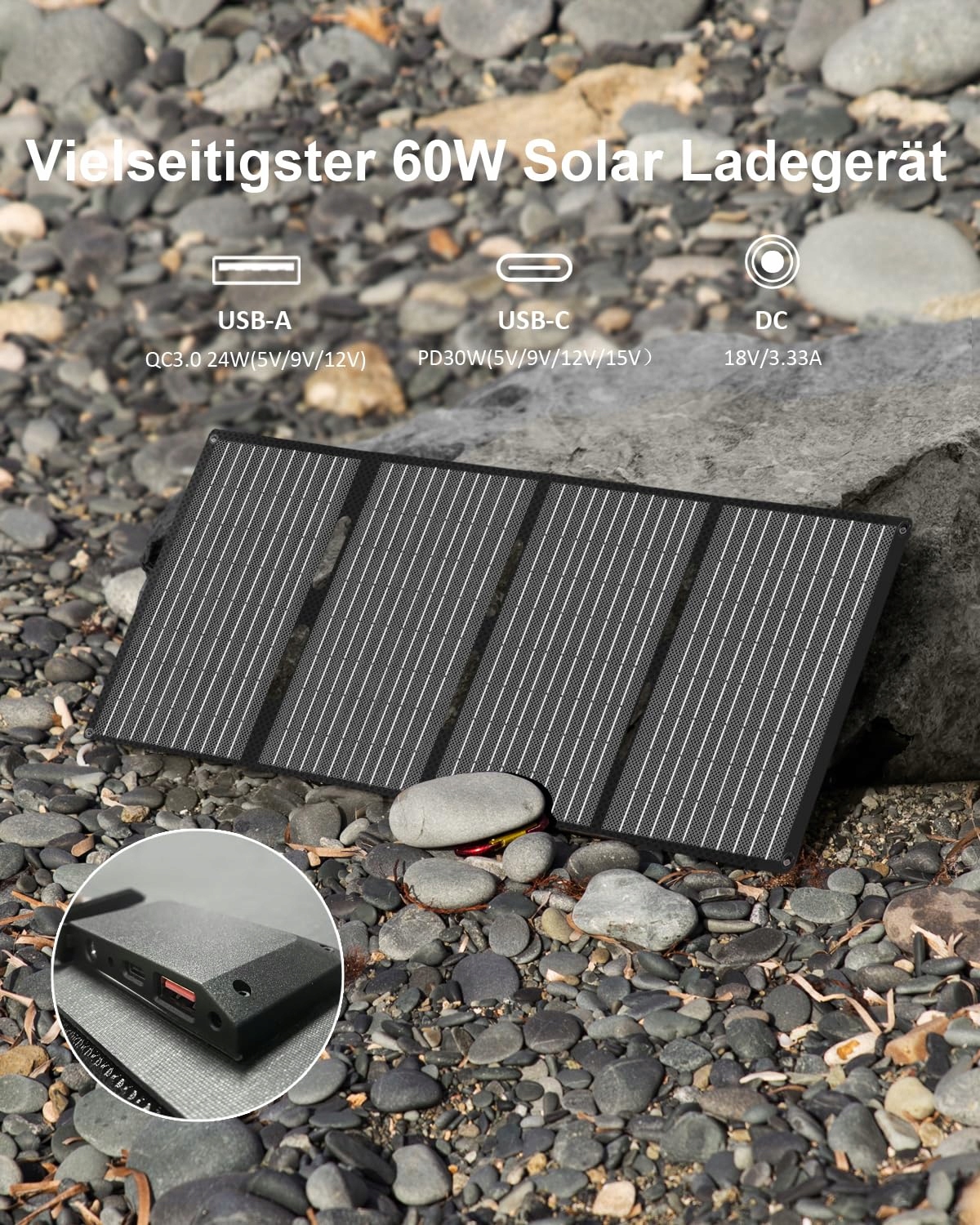 ELECAENTA 60W Przenośna Ładowarka Słoneczna Składana IP68 — miniatura 6
