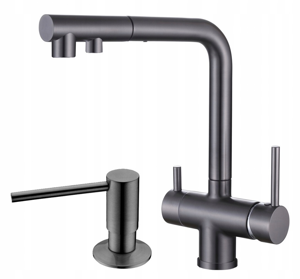 Trojcestná kuchynská batéria pre filter Gun Grey Sivá Livra Ww dávkovač