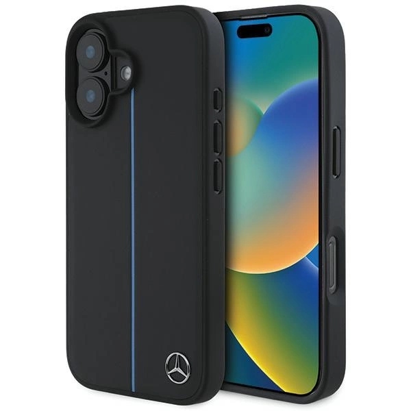 Kožený Pouzdro Mercedes Mb Blue Line MagSafe pro iPhone 16 černý
