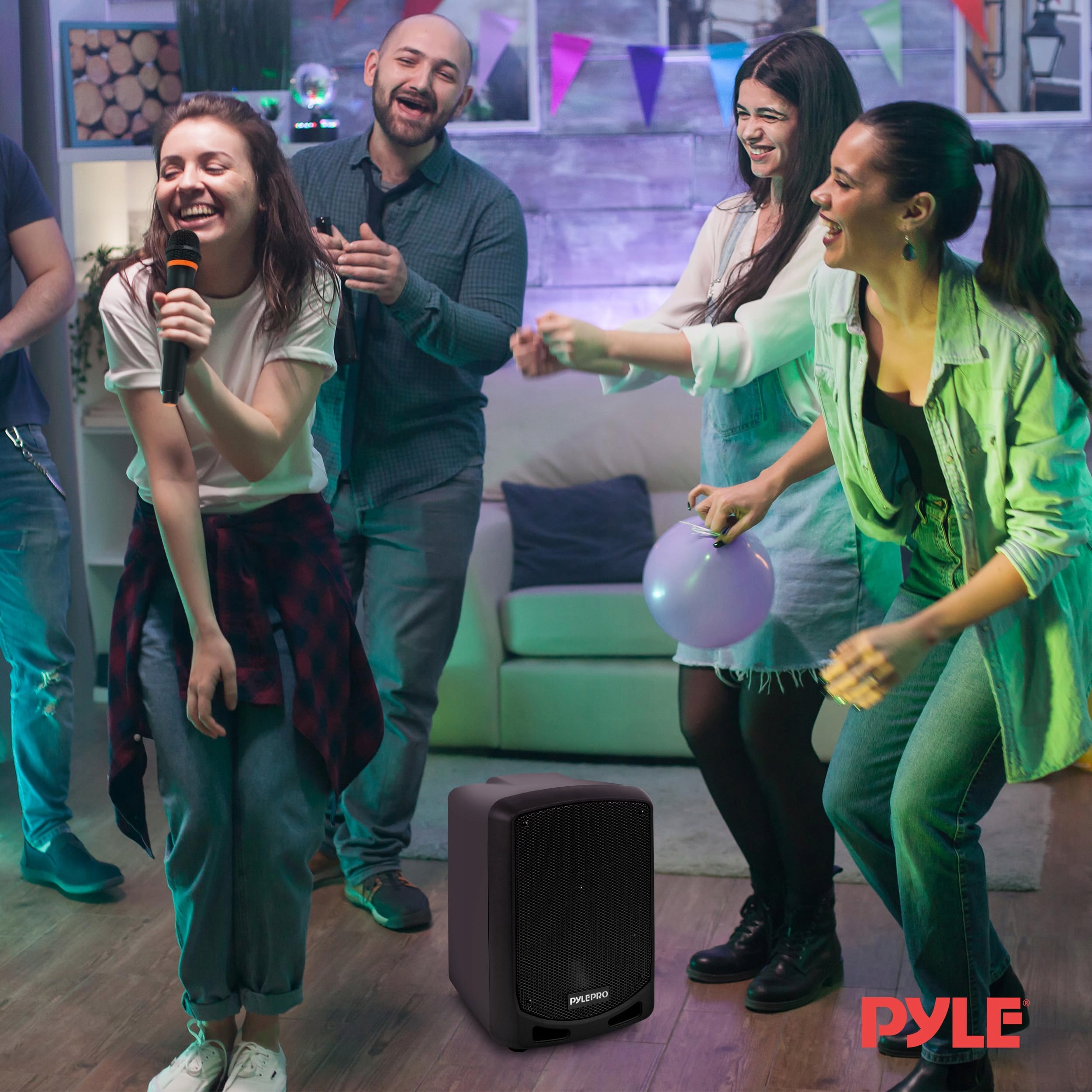 PYLE Przenośna Karaoke Maszyna Bluetooth Głośnik Party 600W LED MP3 USB SD — miniatura 7