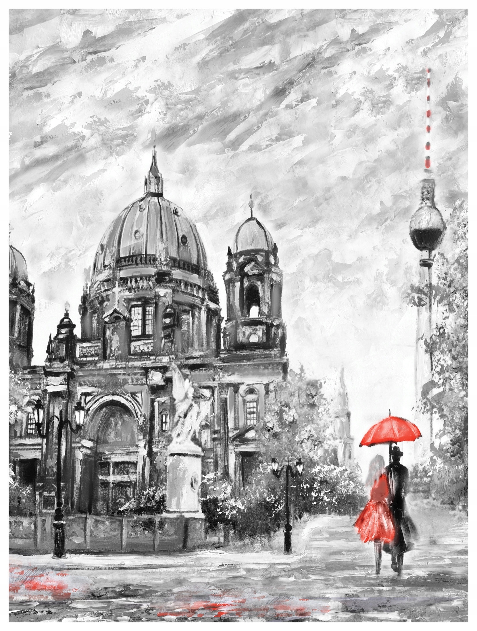 Fototapeta Berlín déšť Červený deštník akryl katedrála 206x275 lepidlo