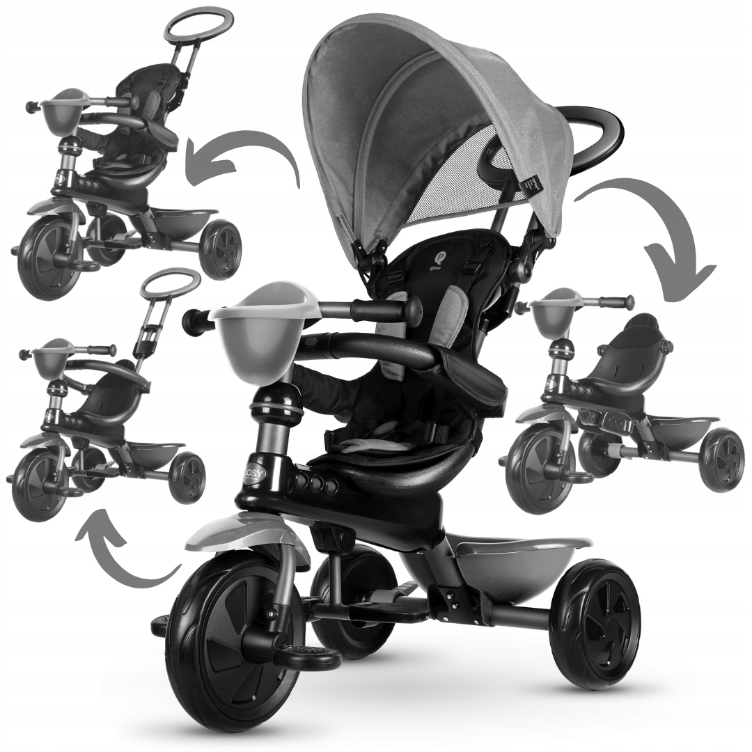 Rowerek Trójkołowy 4w1 jeździk dla dzieci piankowe koła Cosy Qplay Szary