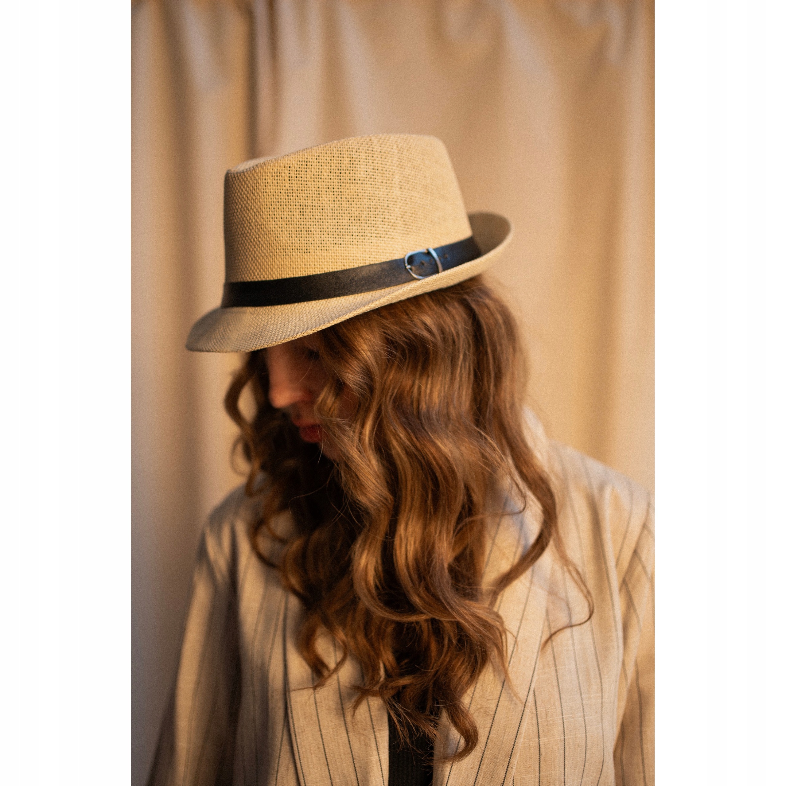 Kapelusz Damski Męski Trilby Słomkowy Plażowy Miejski Lekki Letni Brąz 60 Rozmiar 60