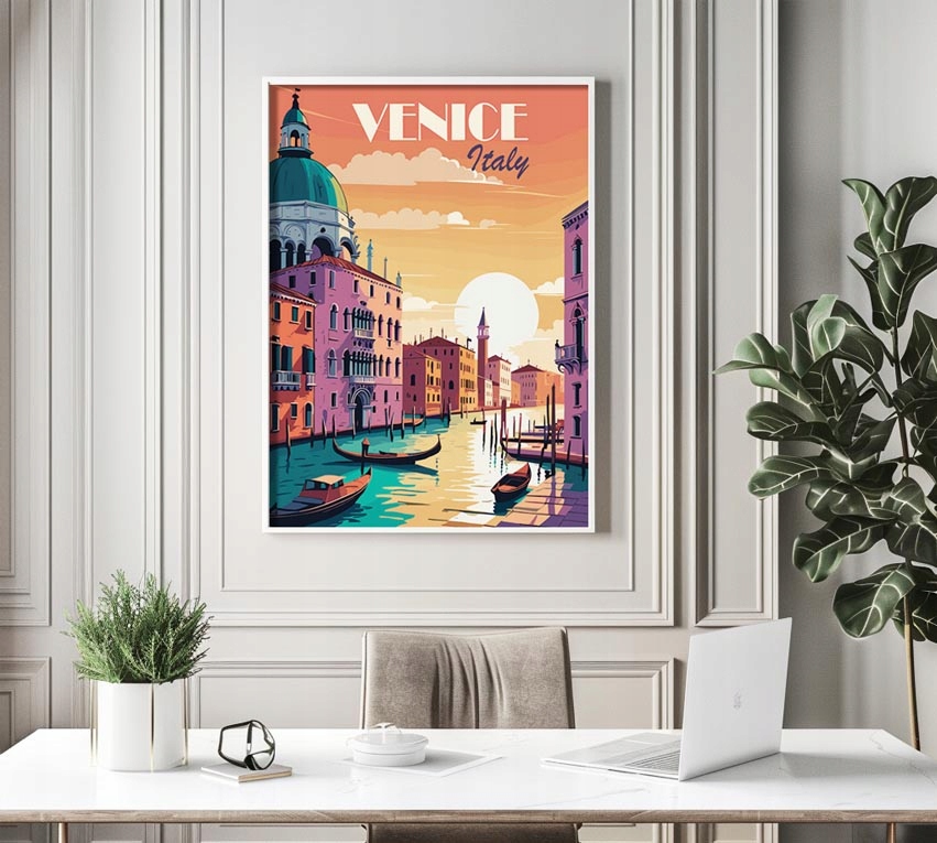 Plakaty Obrazy Pozdróż włoskie miasta Wenecja Rzym Positano Grafiki Vintage Szerokość produktu 40 cm