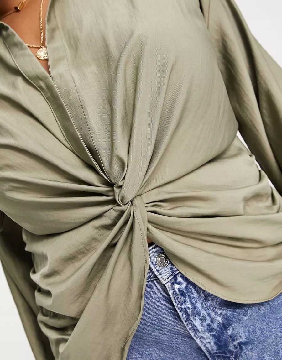 KOSZULA DAMSKA KHAKI PLUS SIZE CASUAL 48 VAL Rękaw długi rękaw