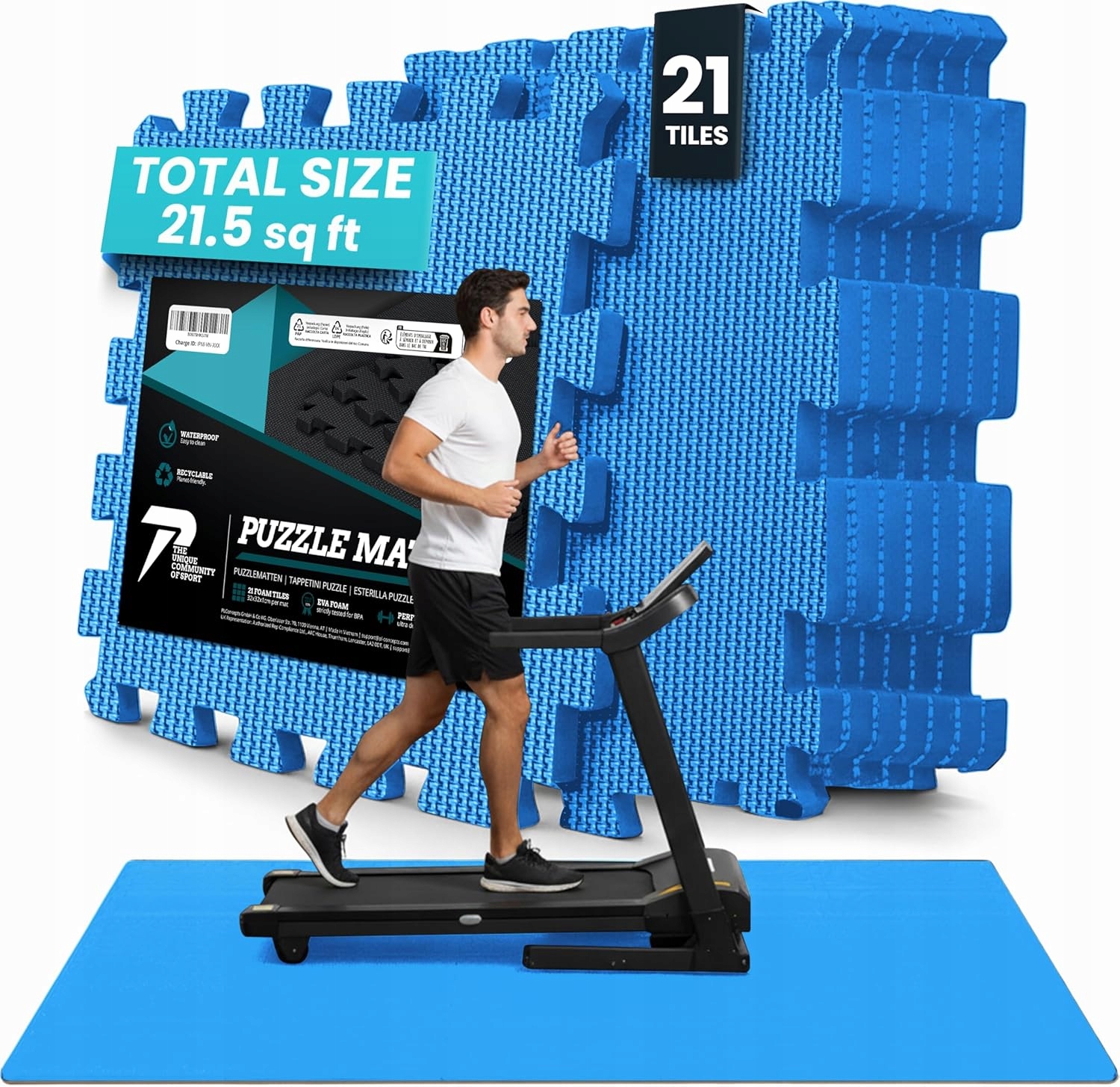 Mata do ćwiczeń antypoślizgowa Puzzle 33x33 cm 21 szt Fitness Niebieska Qv